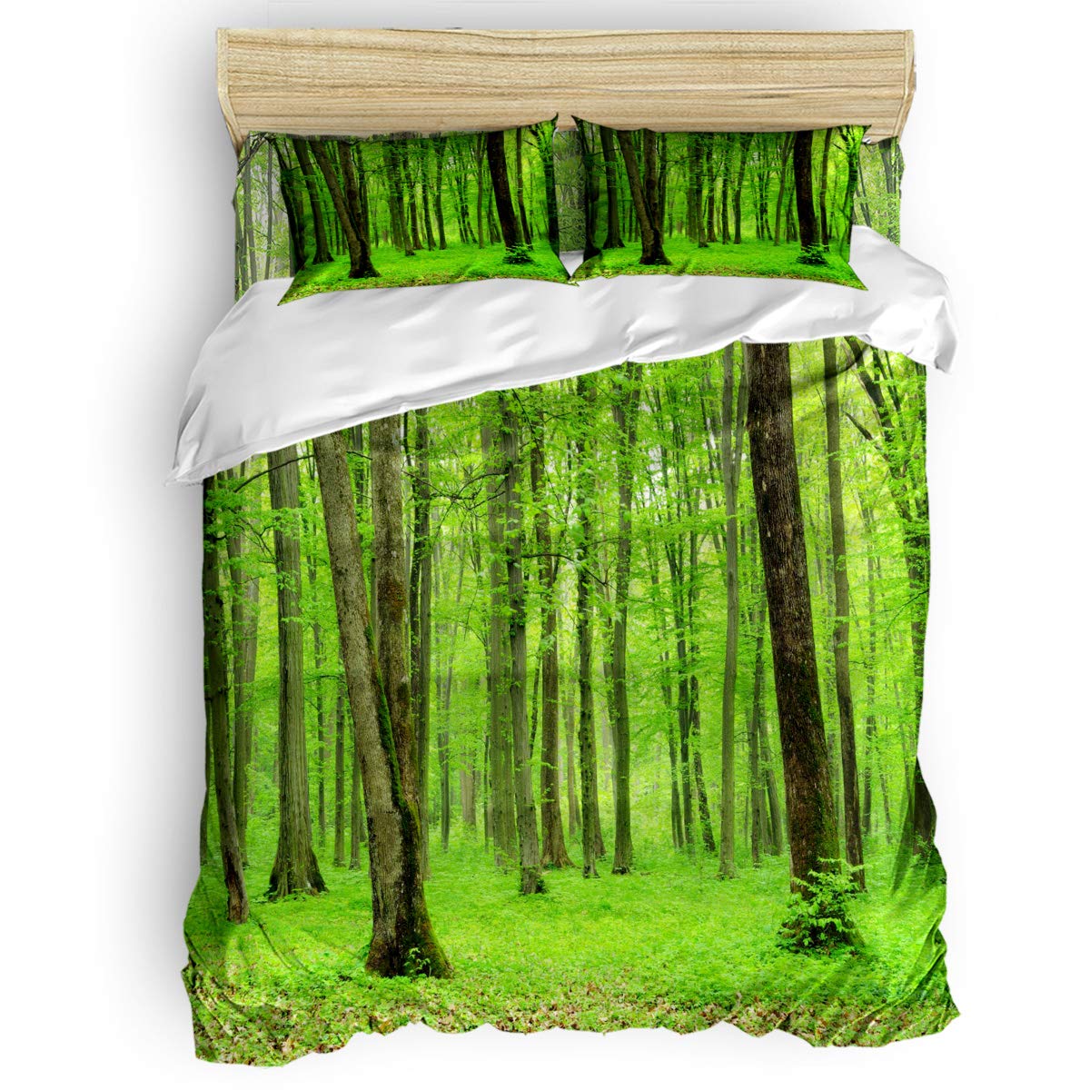 Smile Sunflower Duvet Cover Set - Soft Lightweight 4-Piece Bedding Set with Zipper Closure | Forest Print King Size Bed Sheets | Perfect for Cozy Bedrooms & Guest Room Decor
