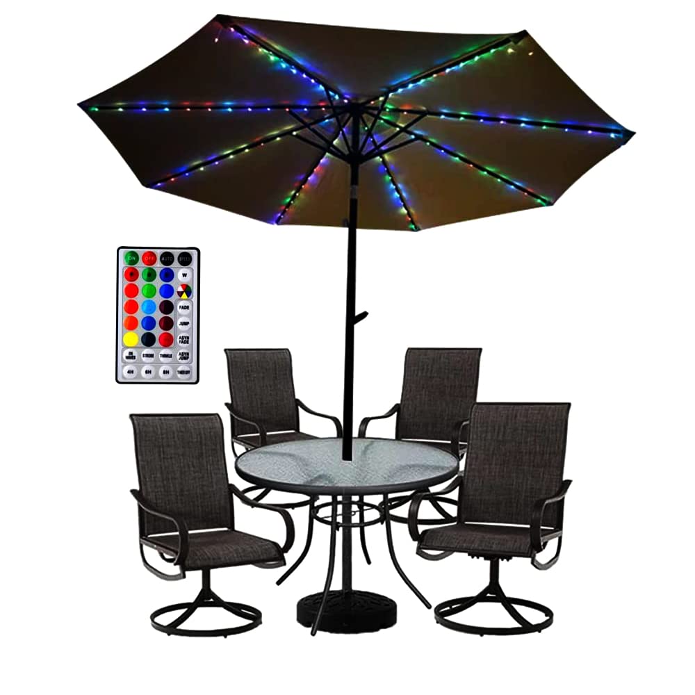 104 LED Patio Umbrella Lights with Remote Control - IP65 Waterproof Outdoor Umbrella Pole Lighting for Backyard, Garden & Camping Tents - RGB Color Changing String Lights for Parties, BBQ & Outdoor Decor