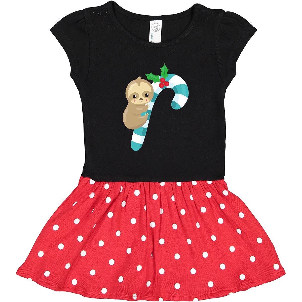 Inktastic Christmas Sloth Toddler Dress - Cute Sloth with Candy Cane & Mistletoe Print - Holiday Party Outfit for Girls & Boys