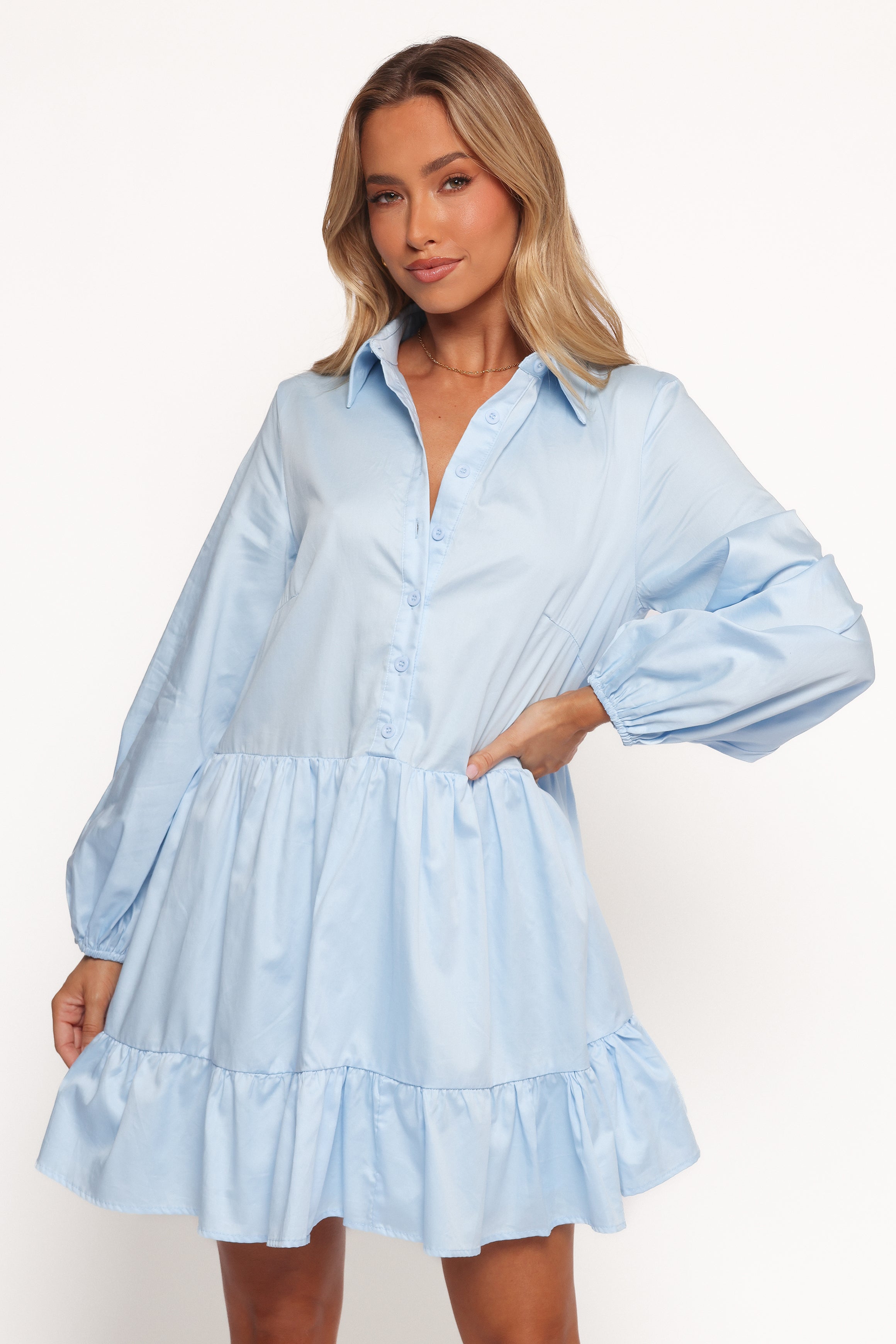 Carlotta Women's Long Sleeve Mini Dress - Blue Floral Print Party Cocktail Dress for Night Out, Date Night, Holiday Party & Special Occasions