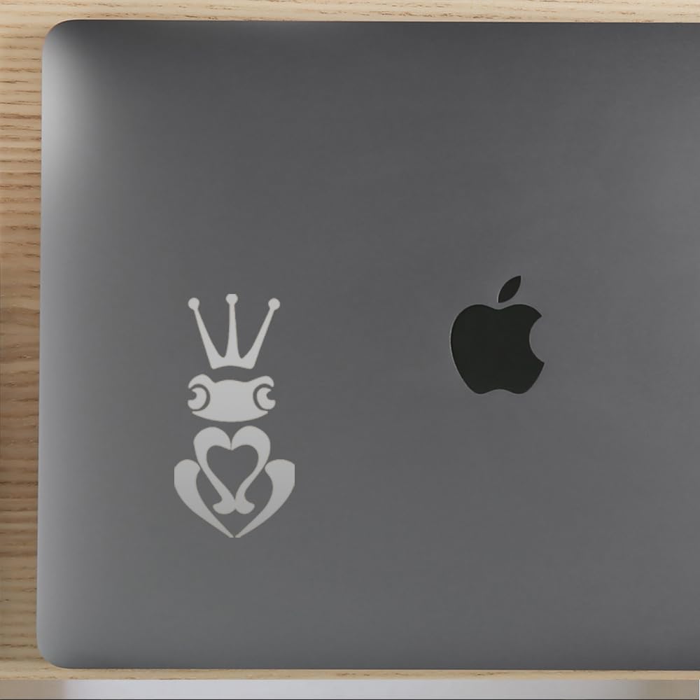 Premium Waterproof Vinyl Decal Stickers (Set of 2) - Prince Frog Metallic Silver Design for Laptop, Phone, Helmet, Car Window & Home Decor | Durable Adhesive for Bumpers, Mugs, Walls & DIY Projects
