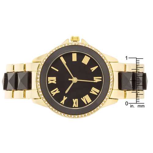 Elegant Black & Gold Metal Crystal Watch for Women - Luxury Fashion Timepiece for Parties, Weddings & Special Occasions