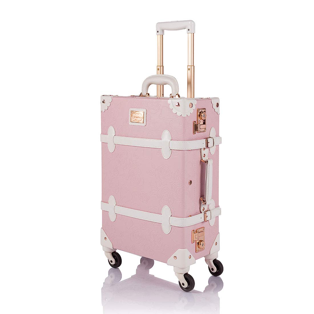 Vintage Pink Floral Embossed Check-in Luggage - 24