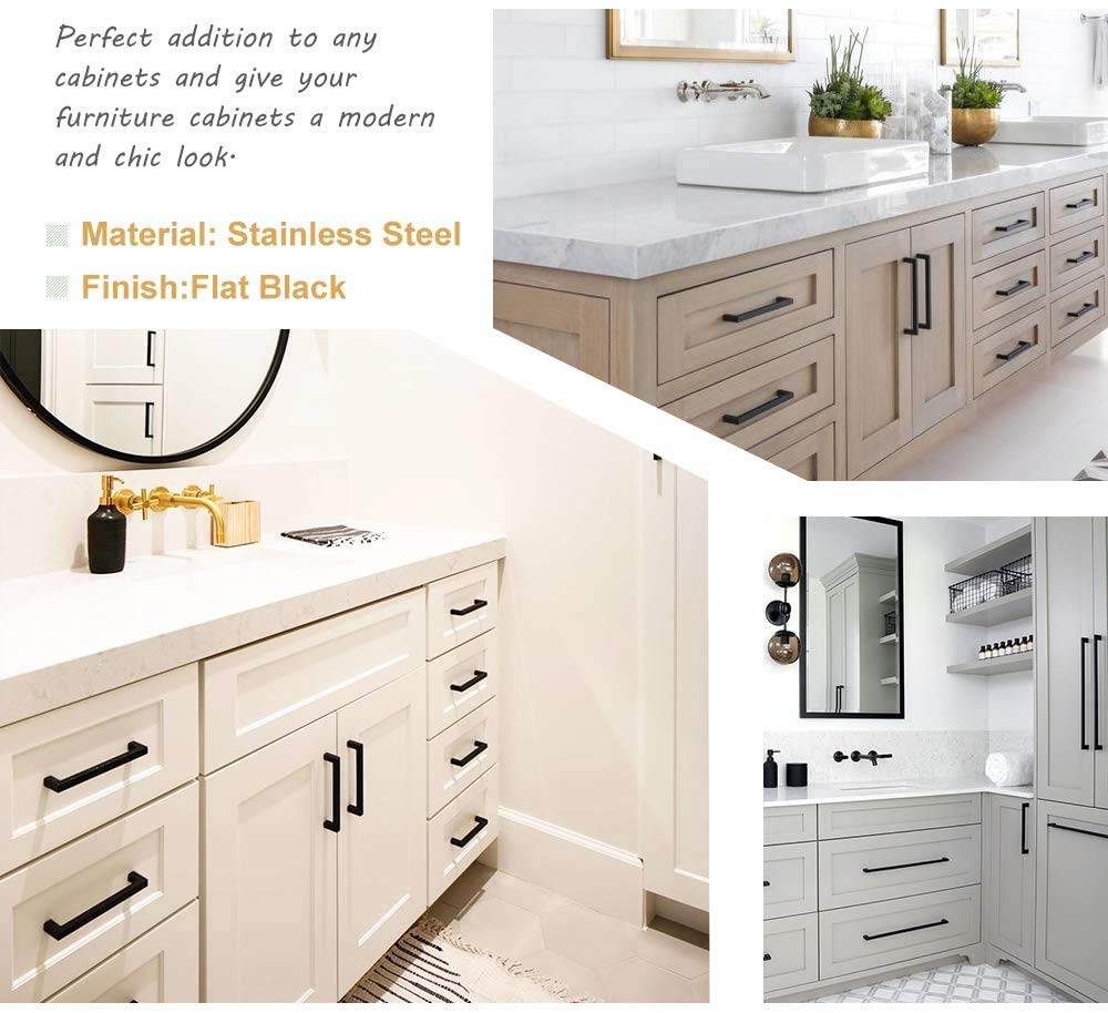 50 Pack Modern Black Cabinet Pulls - Stainless Steel Square Bar Drawer Handles for Kitchen Cabinets, Dressers & Furniture (4 Inch Hole Centers) | Durable & Stylish Hardware for Home Renovation & DIY Projects