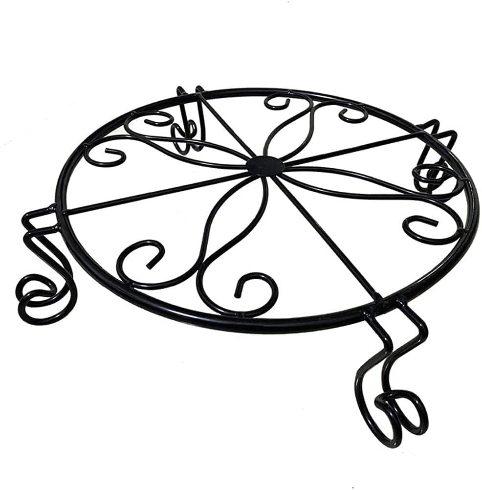 2-Pack Black Wrought Iron Flower Pot Stands - 30x8cm Vintage European Style Plant Holder for Indoor/Outdoor Home Garden Decor - Perfect for Living Room, Patio, and Balcony Plant Displays