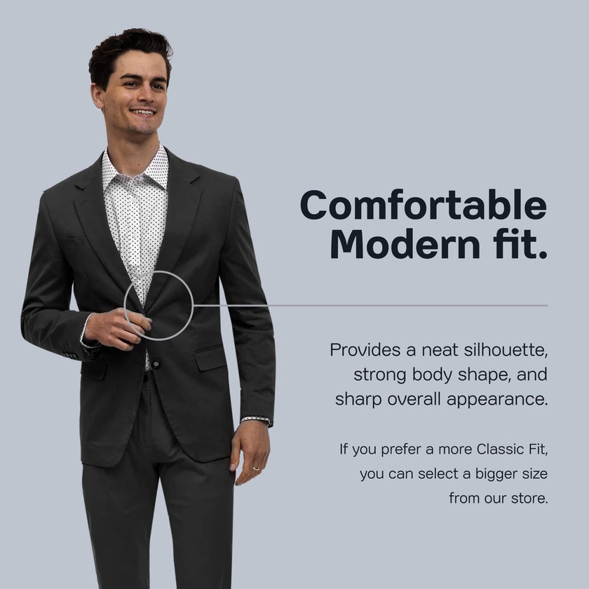 EJ Samuel Men's Black Solid Chino Blazer Jacket - Slim Fit Business Casual Sport Coat for Office, Weddings & Formal Events