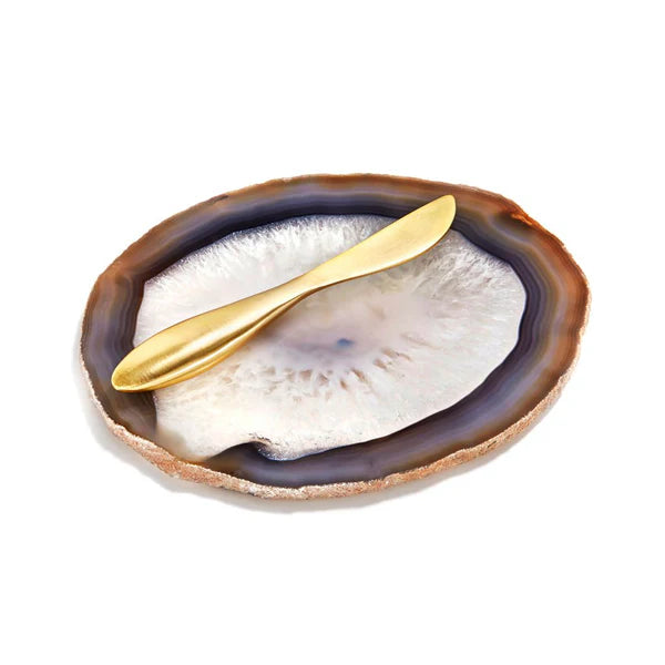 Elegant Ita Cheese Plate & Forma Spreader Set - Sand Agate & Gold Accented Serving Tray for Wine & Cheese Parties, Charcuterie Boards, and Gourmet Entertaining