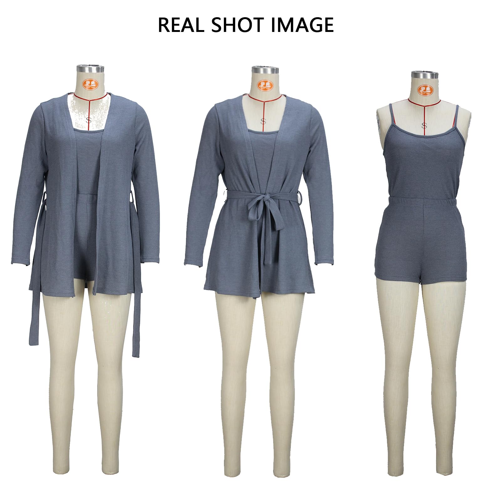 Women's 3-Piece Waffle Knit Pajama Set - Soft Lounge Sleepwear with Tank Top, Shorts & Cardigan - Cozy Home Wear for Relaxing, Sleeping & Lounging