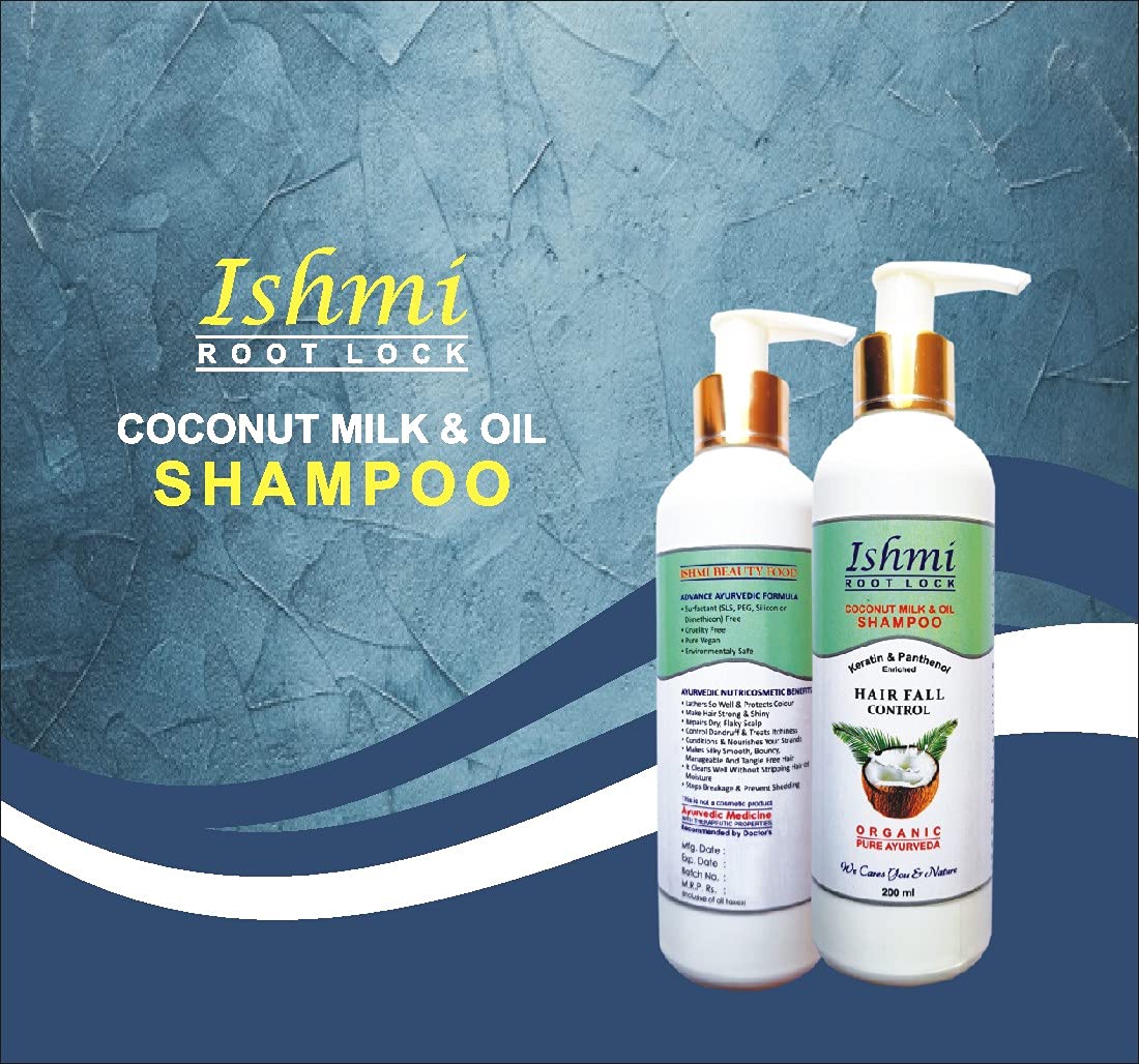 Ishmi Coconut Milk & Oil Root Lock Shampoo - 200ml | Stops Hair Fall, Promotes Hair Growth & Thickens Hair with Keratin & Panthenol | SLS, Sulfate, Paraben & Silicone Free | For Daily Hair Care & Scalp Nourishment