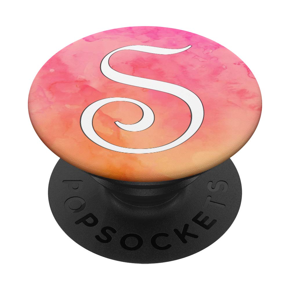Silver White Initial Letter S Phone Grip - Pink Orange Swappable PopGrip for Secure Hold & Stylish Phone Accessory, Perfect for Selfies, Video Calls & Daily Use
