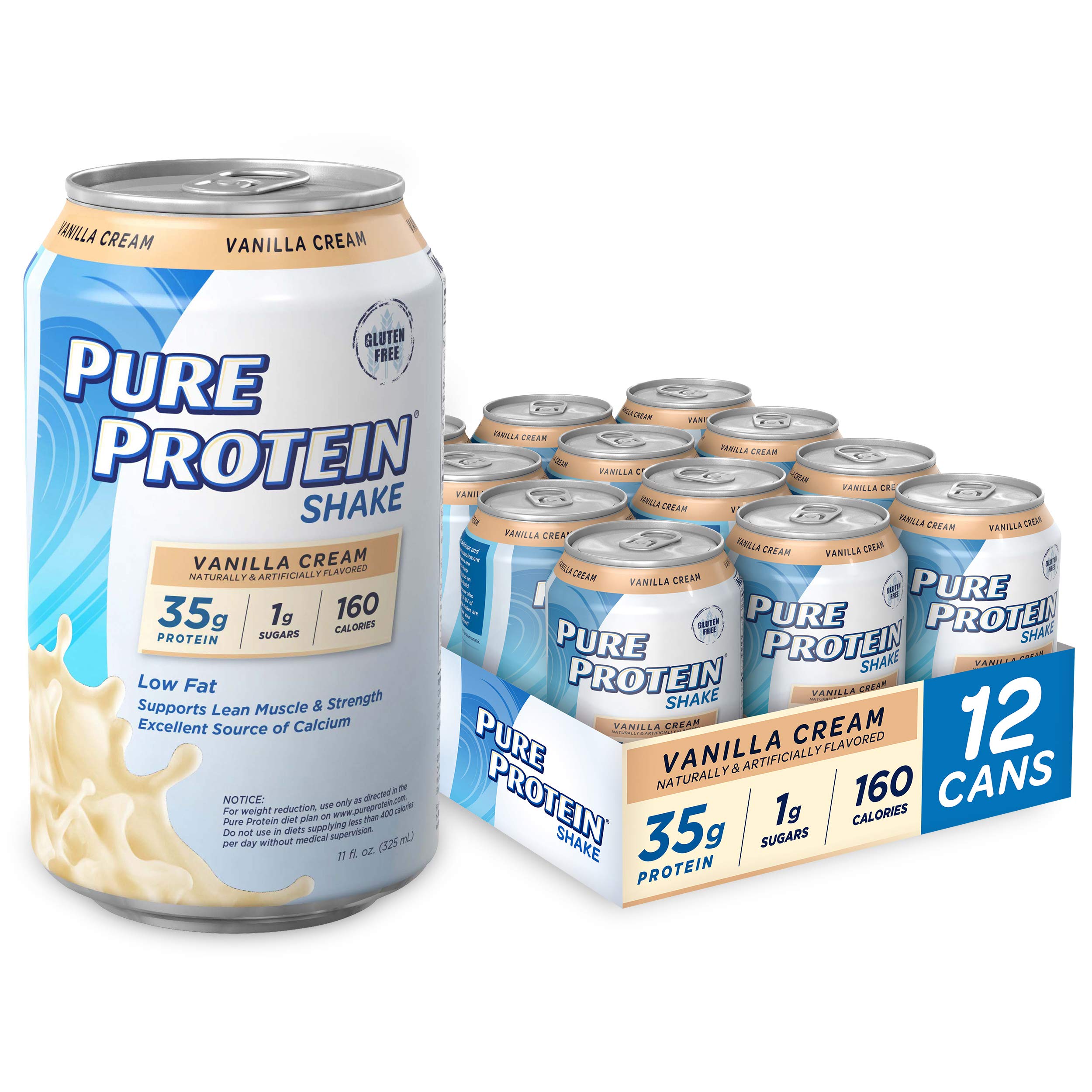 Pure Protein Vanilla Cream Protein Shake - 35g Complete Protein, Ready to Drink, Keto-Friendly, Excellent Calcium Source - 11oz Cans (12 Pack) for Post-Workout Recovery & Healthy Snacking