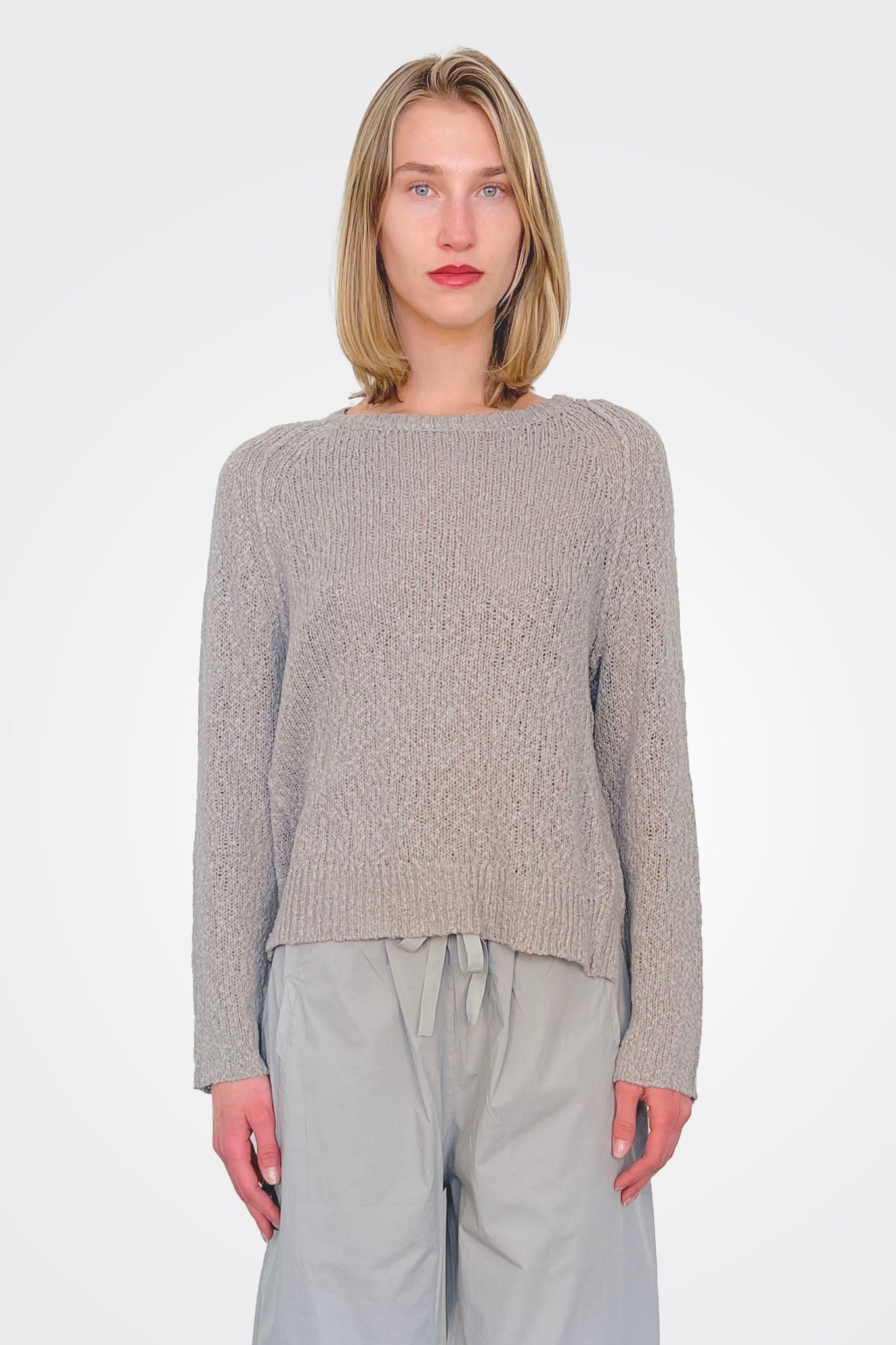 Soft Cotton Linen Pullover Sweater for Women - Comfortable Grey Knit Top for Casual Wear | Perfect for Office, Weekend Outings & Layering