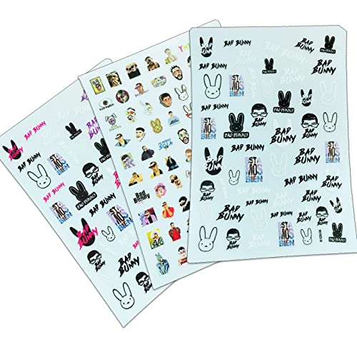 BEAULA Bad Bunny Nail Stickers - 3 Sheets Rabbit Words Nail Decals for Acrylic Nails, 3D Nail Art Decorations & Charms for Women & Kids | Perfect for DIY Nail Art, Parties, and Special Occasions