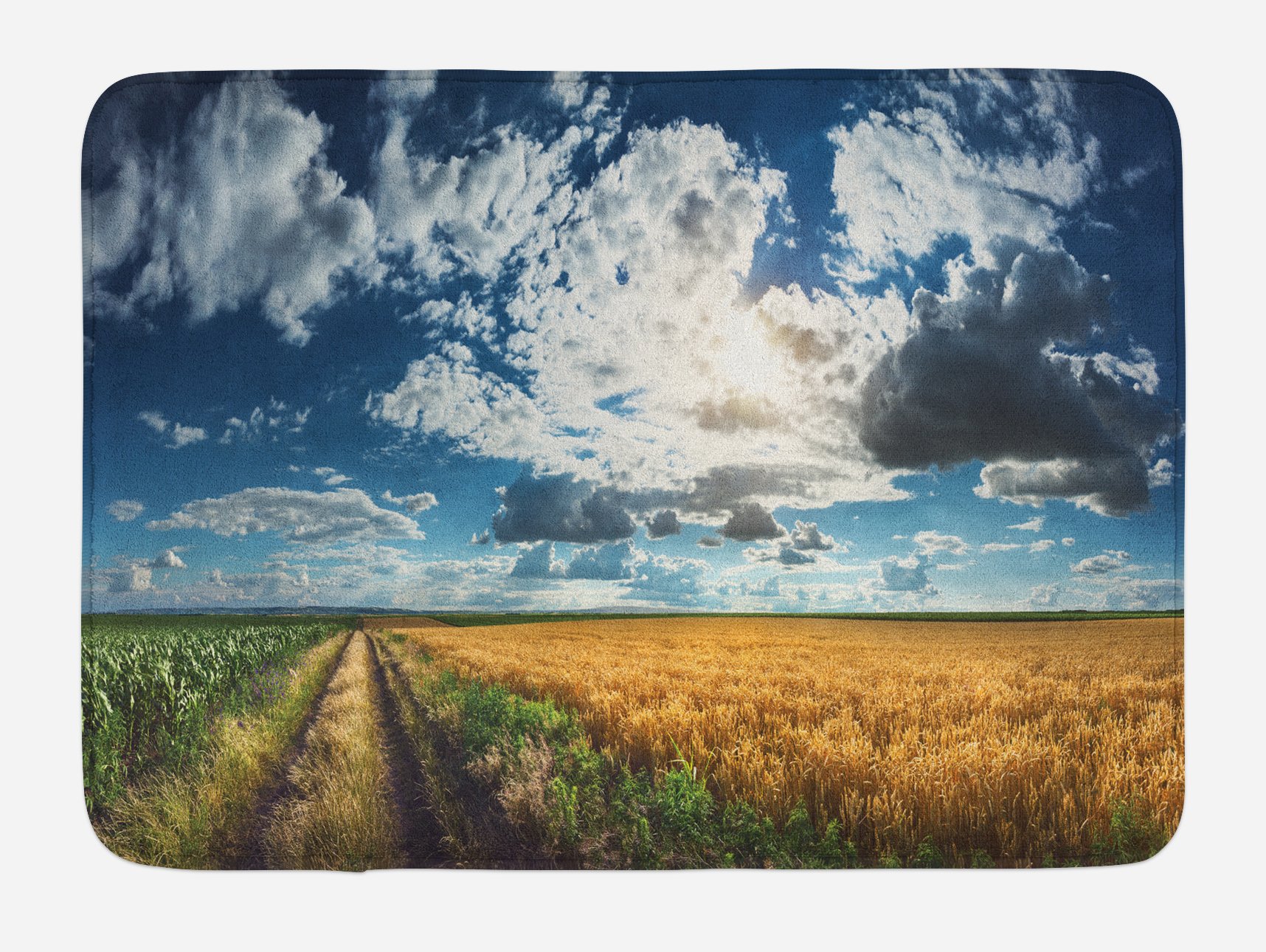 Lunarable Country Bath Mat - Non-Slip Plush Bathroom Rug with Wheat & Corn Fields Panorama, 30.2