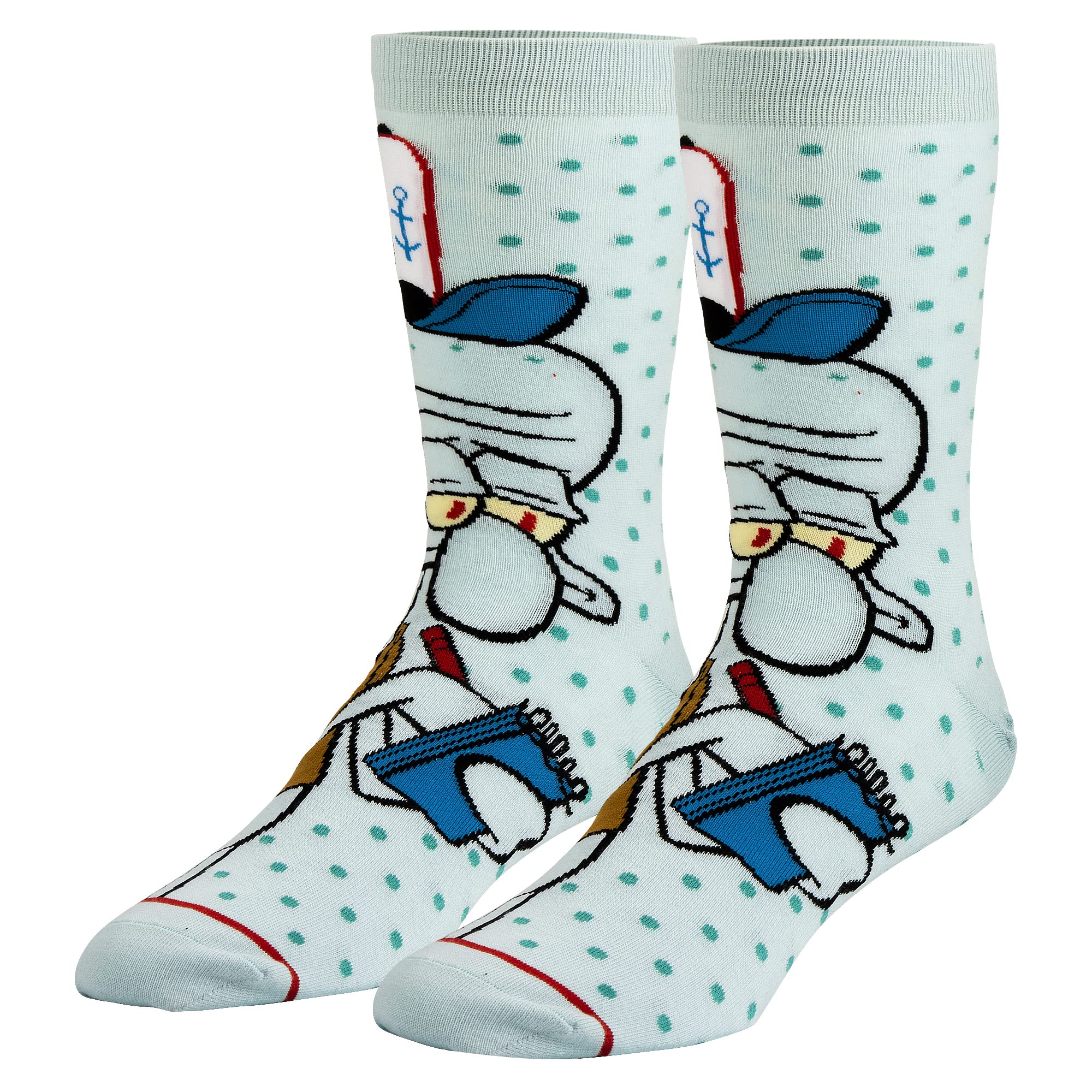 SpongeBob Cartoon Socks for Men - Nickelodeon Funny Novelty Crew Socks with Squidward Design - Large Size - Perfect for Cosplay, Gifts, and Everyday Wear