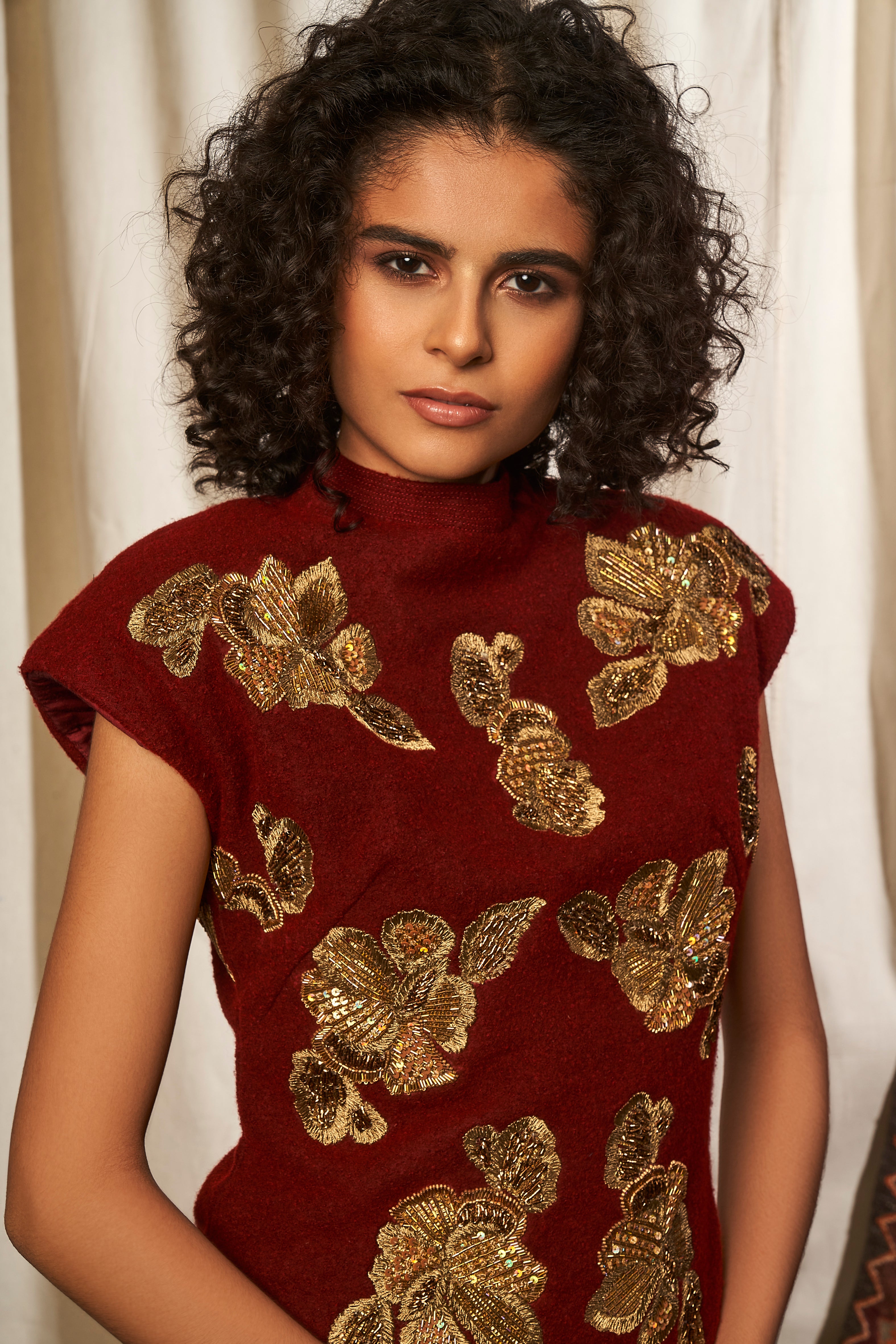 Elegant Oxblood Red Baroque Embroidered Dress for Women - Perfect for Evening Parties, Weddings & Special Occasions