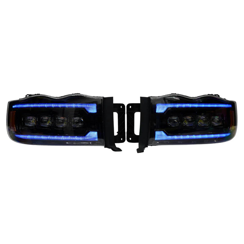 Dodge Ram HD Multicolor Flow Series NOVA Headlights for 2002-2005 Models - Upgrade Your Truck Lighting for Night Driving & Off-Road Adventures