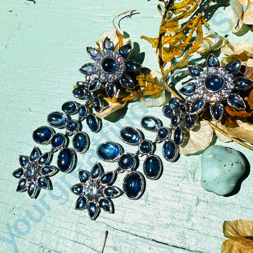 Elegant Sterling Silver CZ & Blue Glass Shoulder Duster Earrings - Pierced or Clip-On Options - Perfect for Weddings, Parties & Evening Events