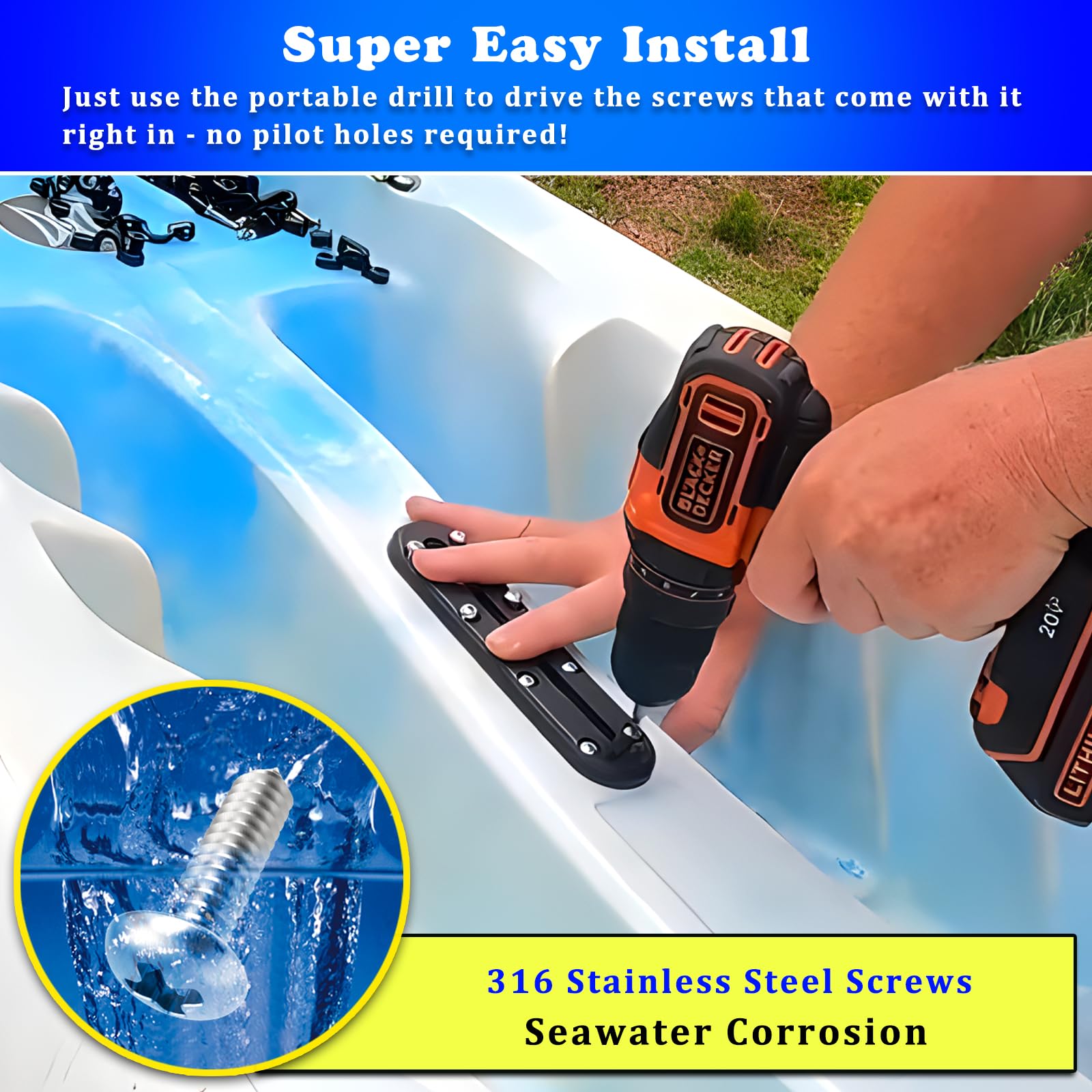 Premium Kayak Gear Track - Low Profile Kayak Rail Mounting System | Compatible with Fishing Rod Holders, Fish Finders, Cup Holders & Anchor Cleats | Perfect for Kayak Fishing & Water Sports Accessories