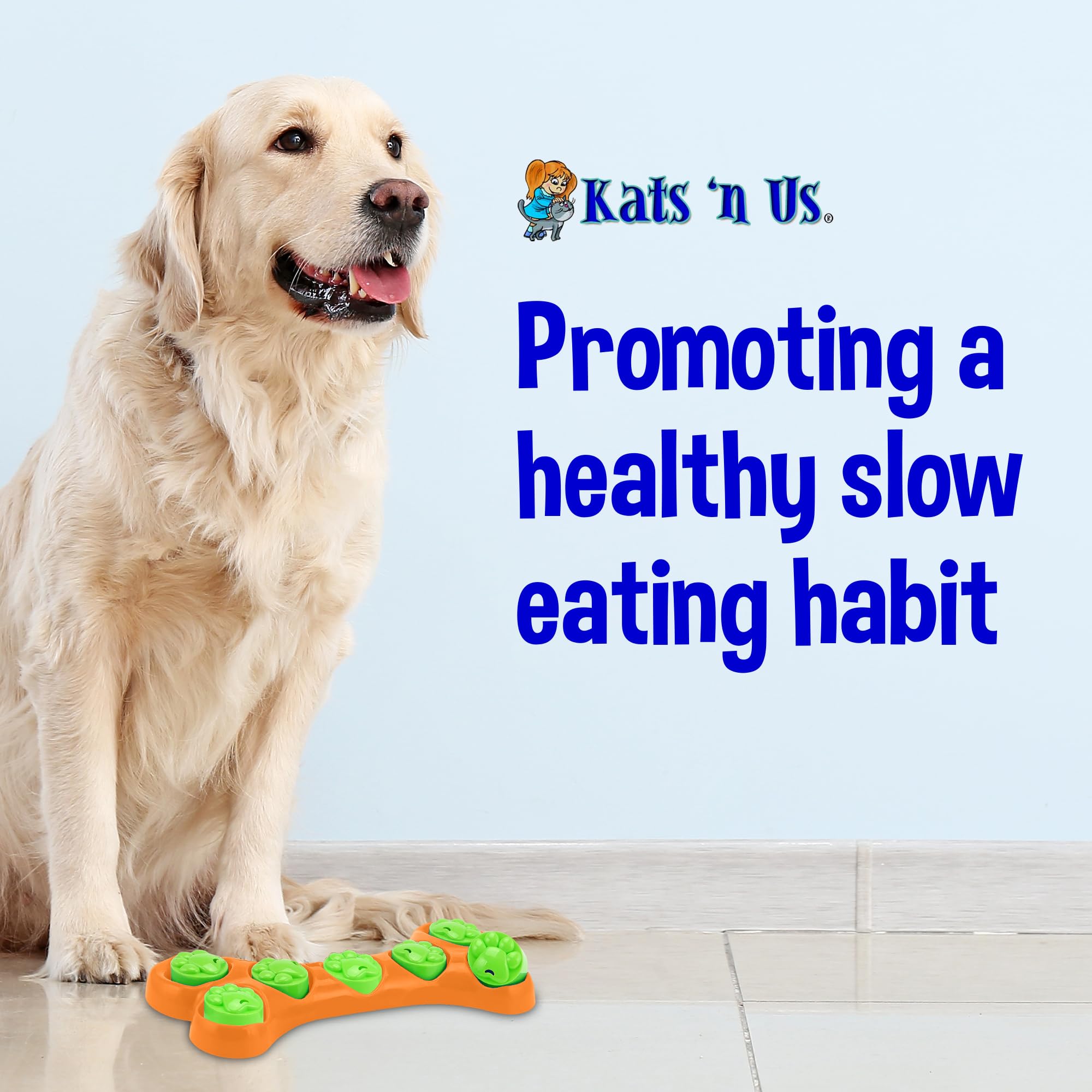 Kats'N Us Interactive Dog Toy & Slow Feeder Bowl - Puzzle Feeder for Mental Stimulation, Lick Mat for Dogs, Large Breed Mealtime Solution (Orange) - Perfect for Boredom Relief & Anxiety Reduction During Feeding Time