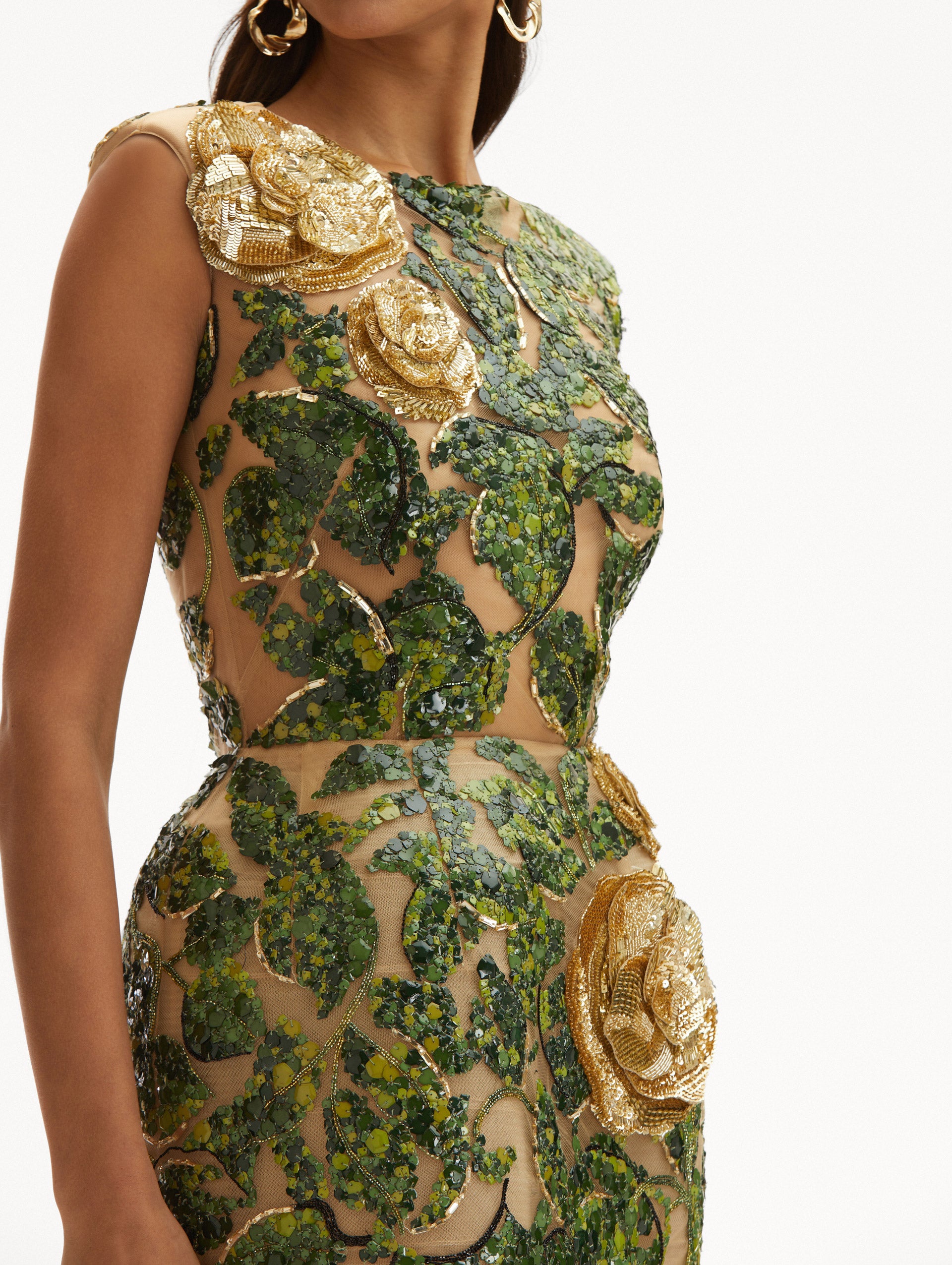 English Rose & Leaves Embroidered Floral Summer Dress for Women - Elegant Tea Party & Garden Wedding Guest Outfit