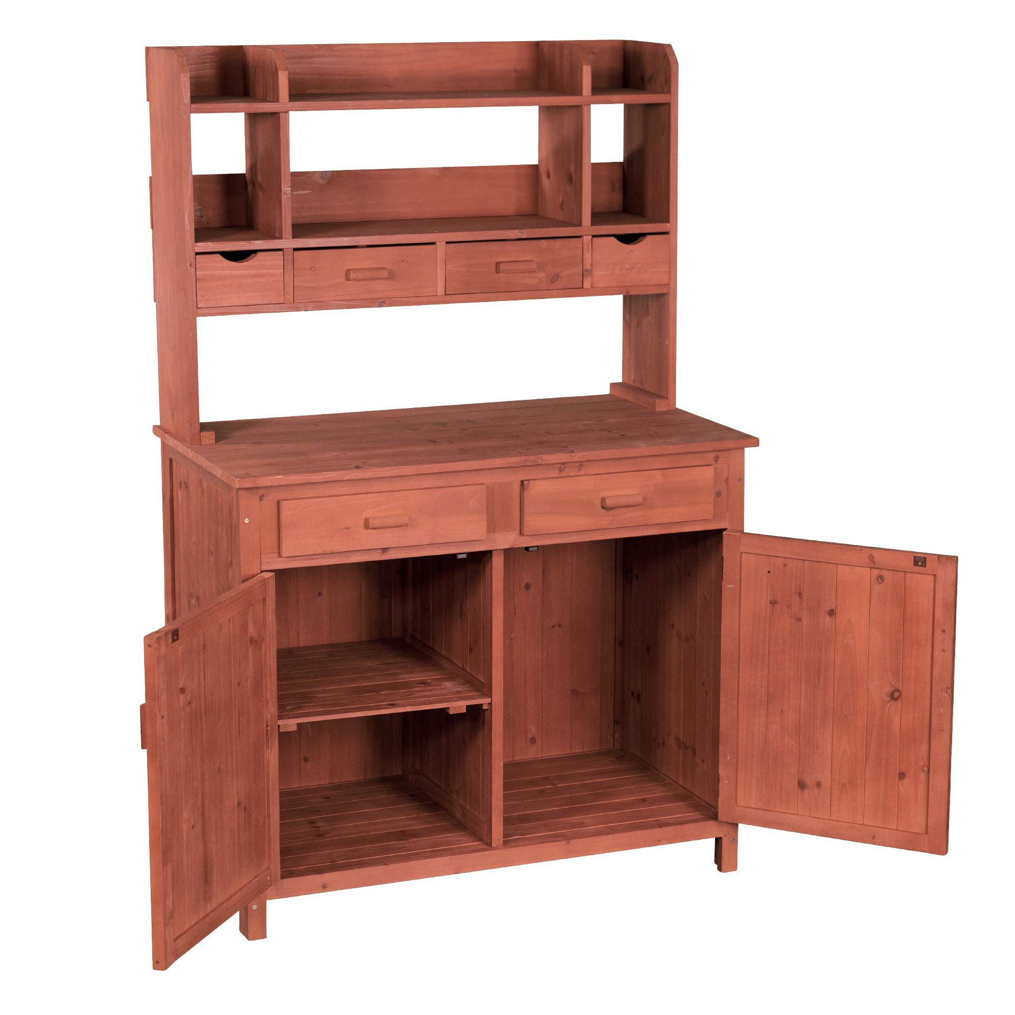 PBS4224-Y Potting Bench with Storage Shelf - Medium Brown Wooden Garden Workbench for Planting & Organizing - Perfect for Patio, Backyard & Outdoor Gardening