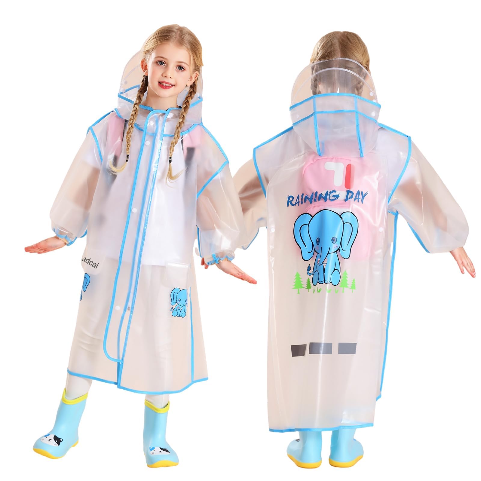 Kids Rain Poncho - Reusable EVA Waterproof Raincoat for Boys & Girls (Medium, Blue) | Perfect for Outdoor Play, School, and Camping Adventures