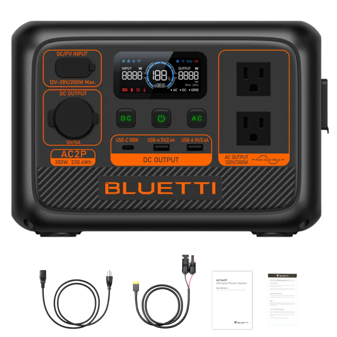 BLUETTI AC2P 300W Portable Power Station with 230.4Wh Capacity | Compact Solar Generator for Camping, Emergencies & Outdoor Adventures