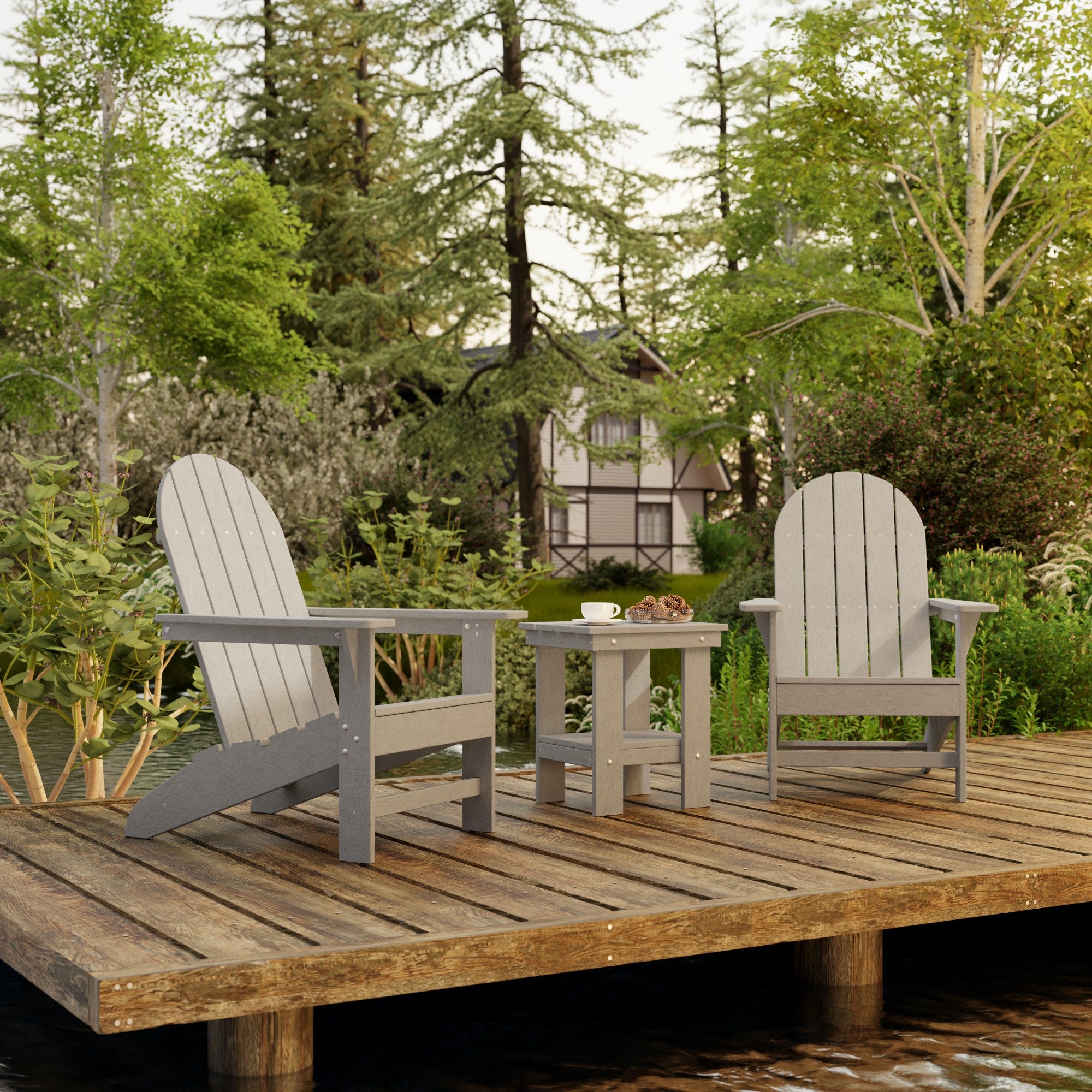 Freedom 3-Piece Traditional Adirondack Chair Set with Side Table - Outdoor Patio Furniture for Garden, Deck, Poolside & Backyard Relaxation