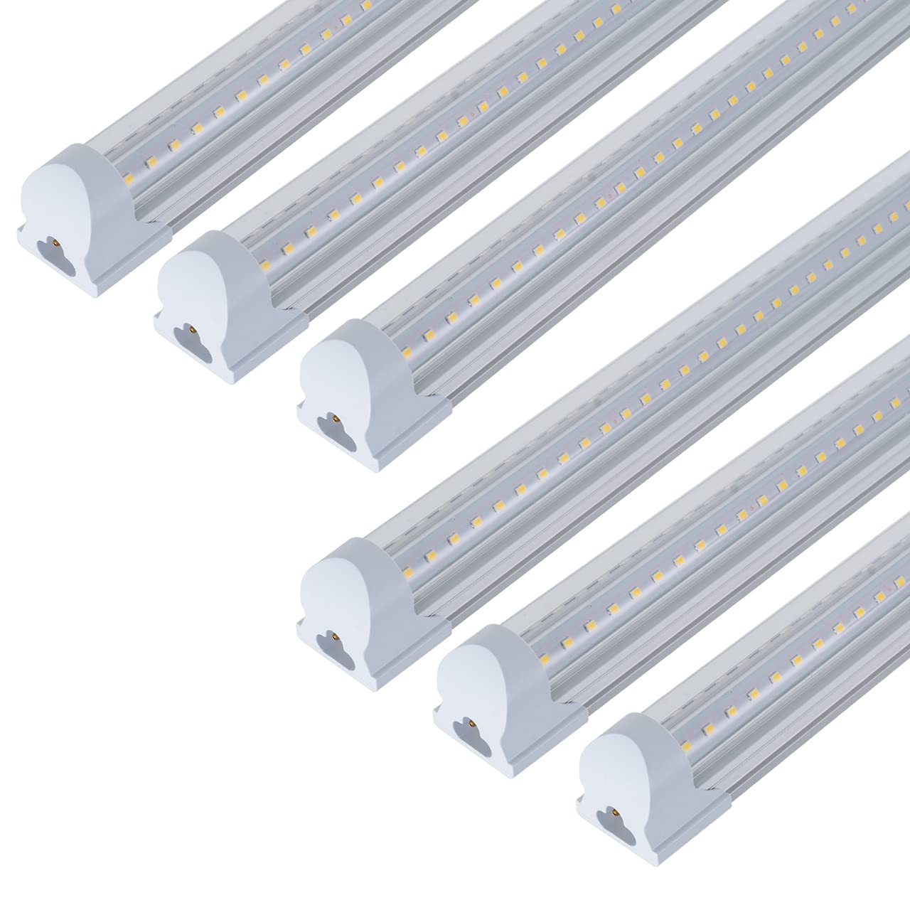 6 Pack T8 LED 5FT 48W Integrated V-Shaped Linkable LED Tube Lights - 6000K Daylight White for Coolers, Freezers, Garages & Commercial Spaces - Energy Efficient Shop Lighting with On/Off Switch & Clear Cover (Ideal for Supermarkets, Grocery Stores & Warehouse Lighting)