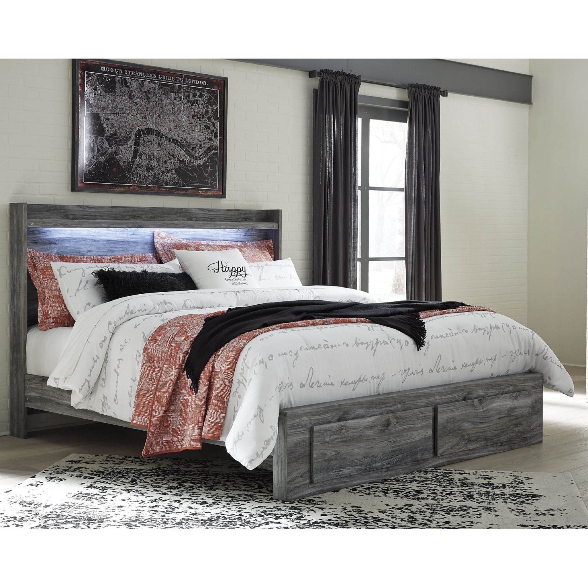 Baystorm King Size Storage Bed with Underbed Drawers - Gray Upholstered Platform Bed Frame for Master Bedroom, Guest Room, or Small Space Saving Solution