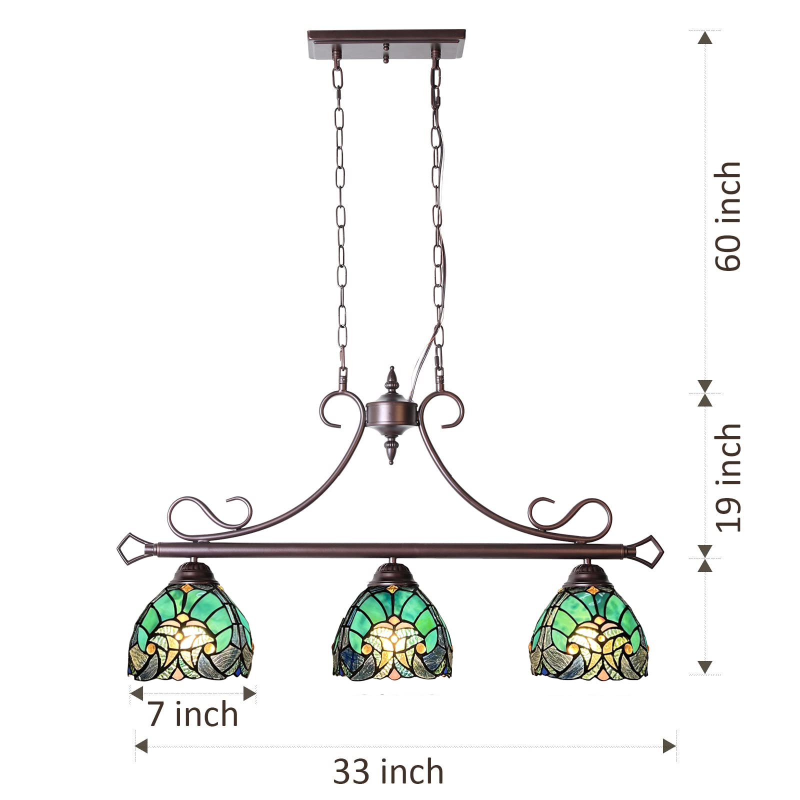 Tiffany Style Pool Table Chandelier - 3-Light Stained Glass Pendant Lighting Fixture for Dining Room, Kitchen Island, Game Room & Bar Decor | Perfect for Billiards, Entertainment Areas & Home Improvement