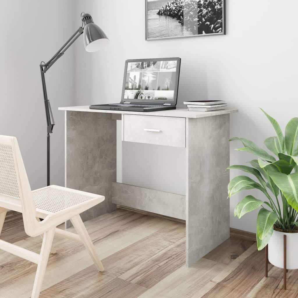 vidaXL Compact Concrete Gray Laptop Desk with Drawers - Multipurpose Home Office Workstation for Bedroom, Study, and Small Spaces