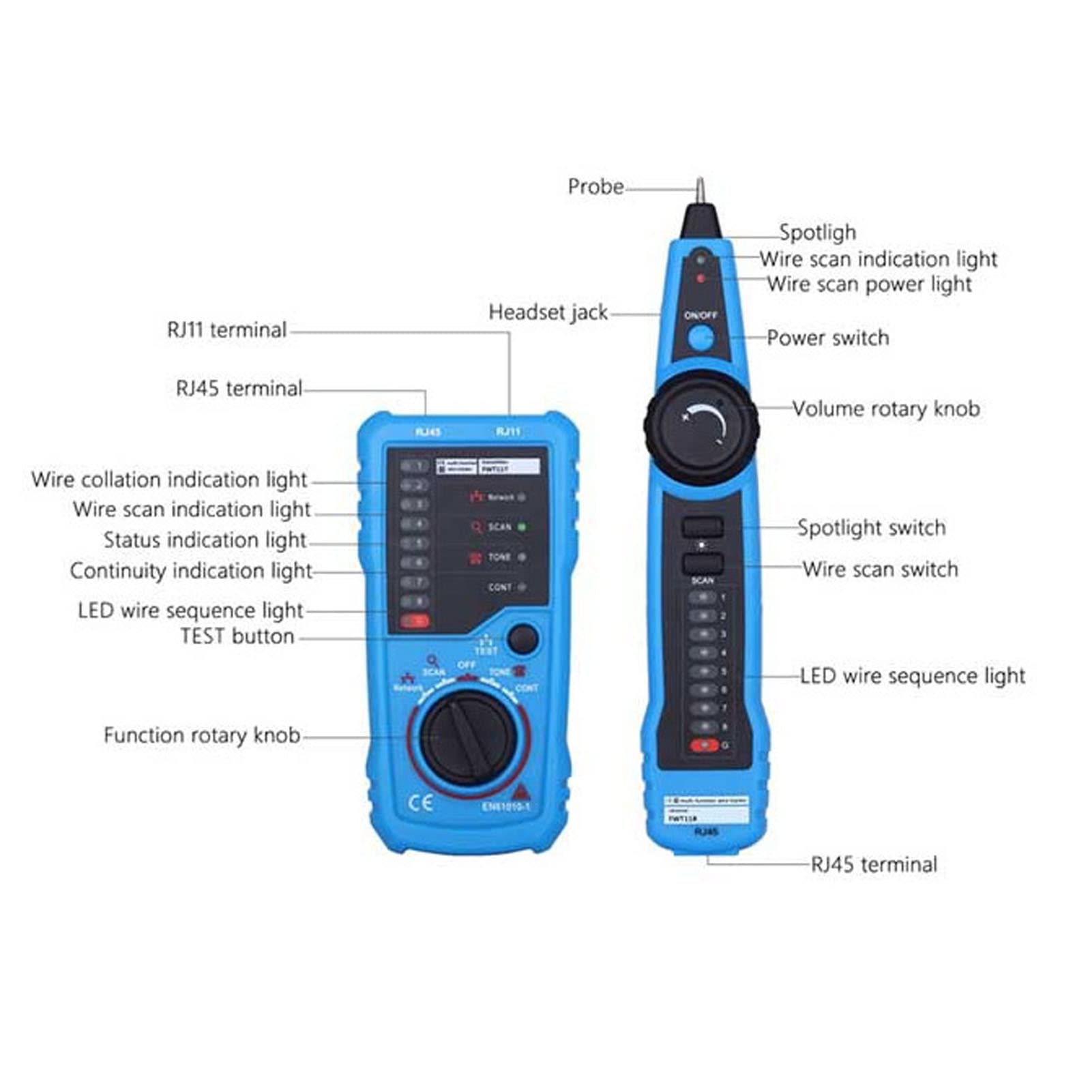 RJ45 Ethernet Cable Tester, FWT11 Multifunction Network Cable Tracer - Portable Anti-Interference Line Finder for Phone & Ethernet Cables - Perfect for IT Technicians & Home Network Setup