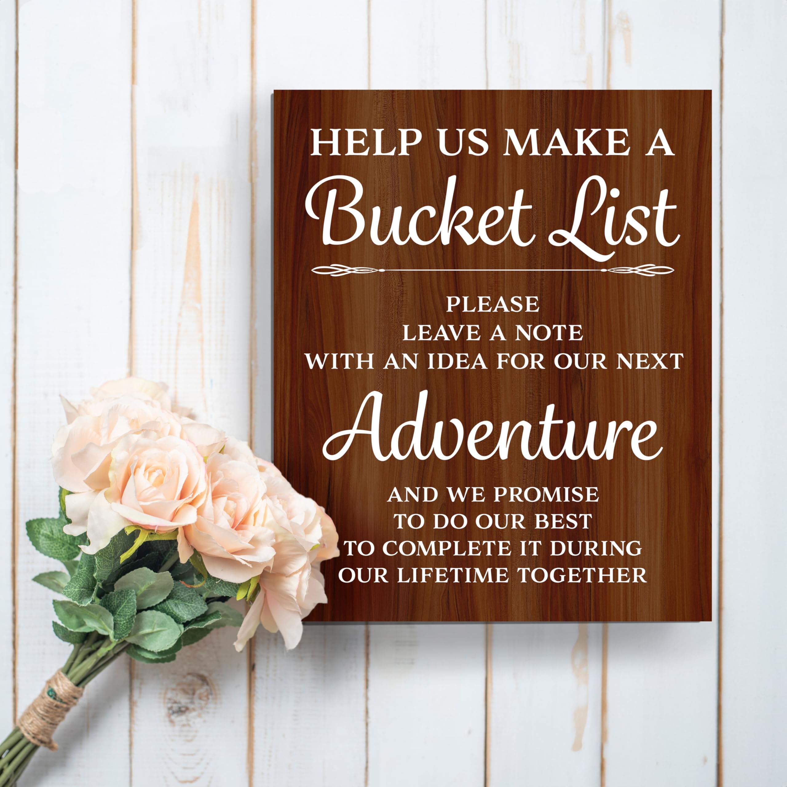 JennyGems Bucket List Wedding Sign - Rustic Adventure Themed Guest Book Alternative for Wedding Reception Decor - Handmade in USA - Perfect for Bride & Groom Table Centerpiece, Guest Interaction & Rustic Wedding Decorations