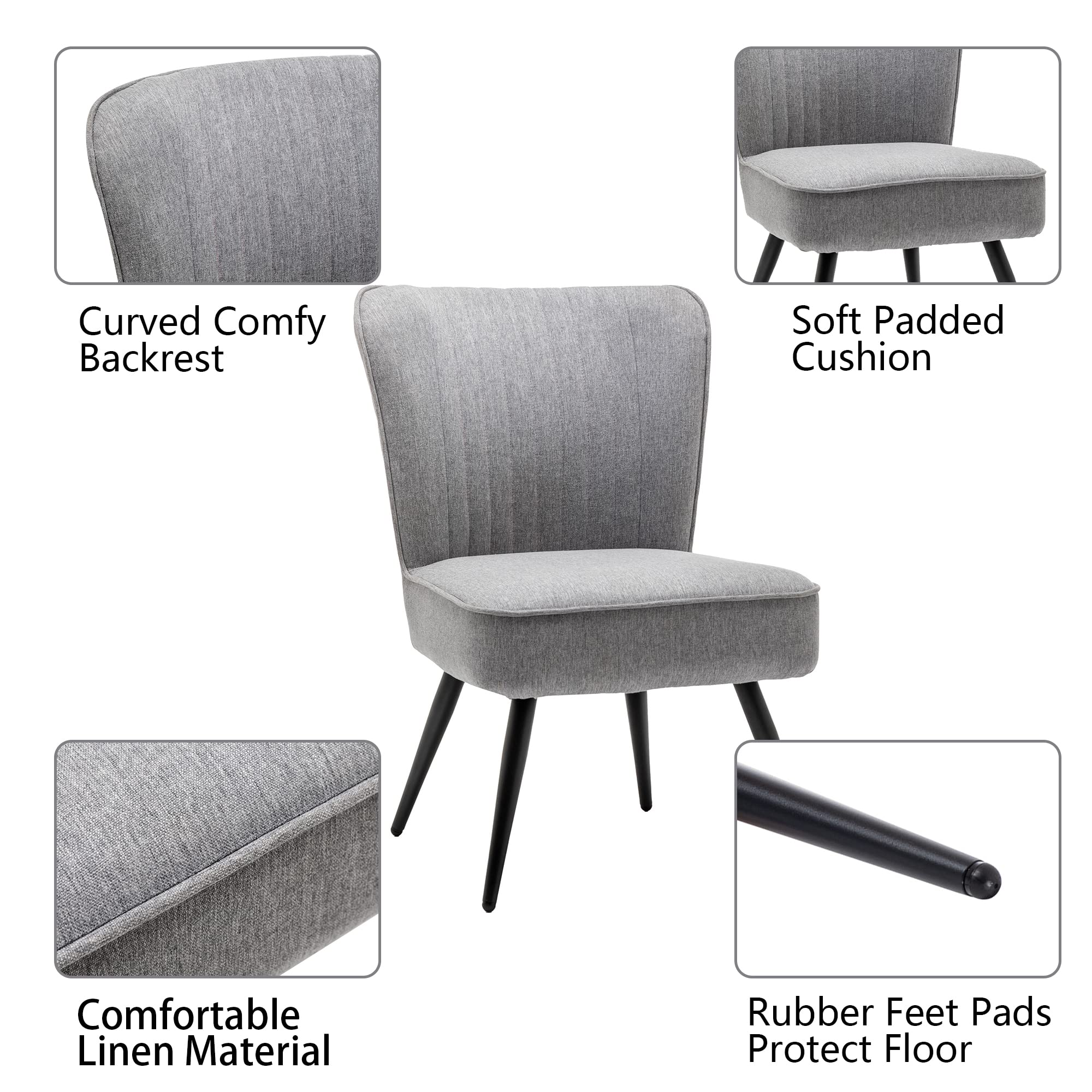 Alunaune Accent Chair Set of 2 - Modern Upholstered Living Room & Bedroom Armless Slipper Chairs - Comfortable Wingback Single Sofa for Guest Reception - Gray - Perfect for Small Spaces, Apartments and Cozy Reading Nooks