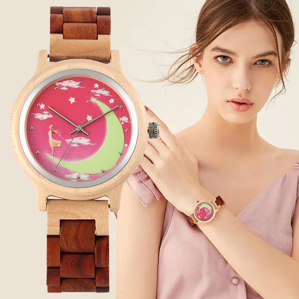 Elegant Wooden Watch for Women - Natural Bamboo Analog Wristwatch with Adjustable Wood Strap, Classic Minimalist Design - Perfect for Everyday Wear, Office, Date Night & Gift Giving