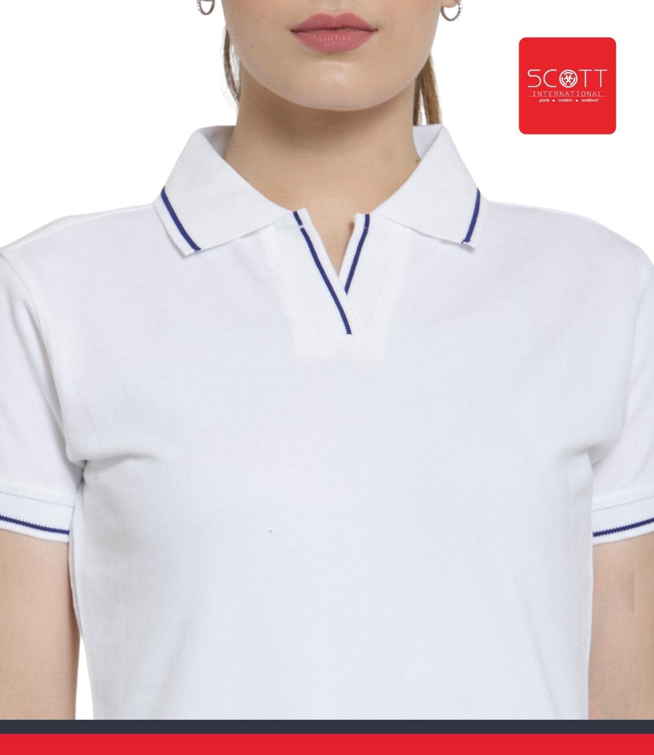 Scott International Women's 100% Organic Cotton Polo Shirt - Classic Collar, Regular Fit, Half Sleeve T-Shirt for Women | Breathable & Comfortable Casual Wear | Perfect for Office, Golf, and Everyday Outfits (White, XS)