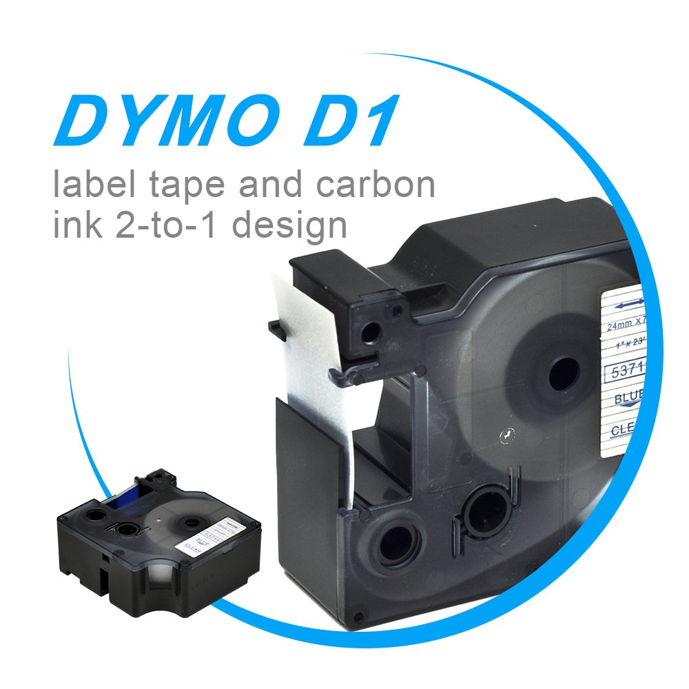 5PK Dymo 53711 Compatible Label Tapes - 1-Inch x 23 Feet Blue on Clear D1 Cartridges for LabelManager 360D, 450D, 500TS - Perfect for Office Organization, Shipping Labels & Inventory Management