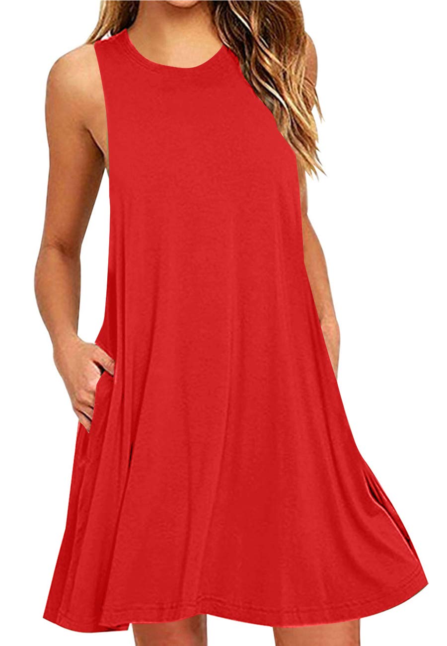 OMZIN Women's Sleeveless Swing Dress - Flared Tank Mini Dress with Pockets for Summer | Casual Wear, Beach Outfits, Party Dresses & Vacation Essentials