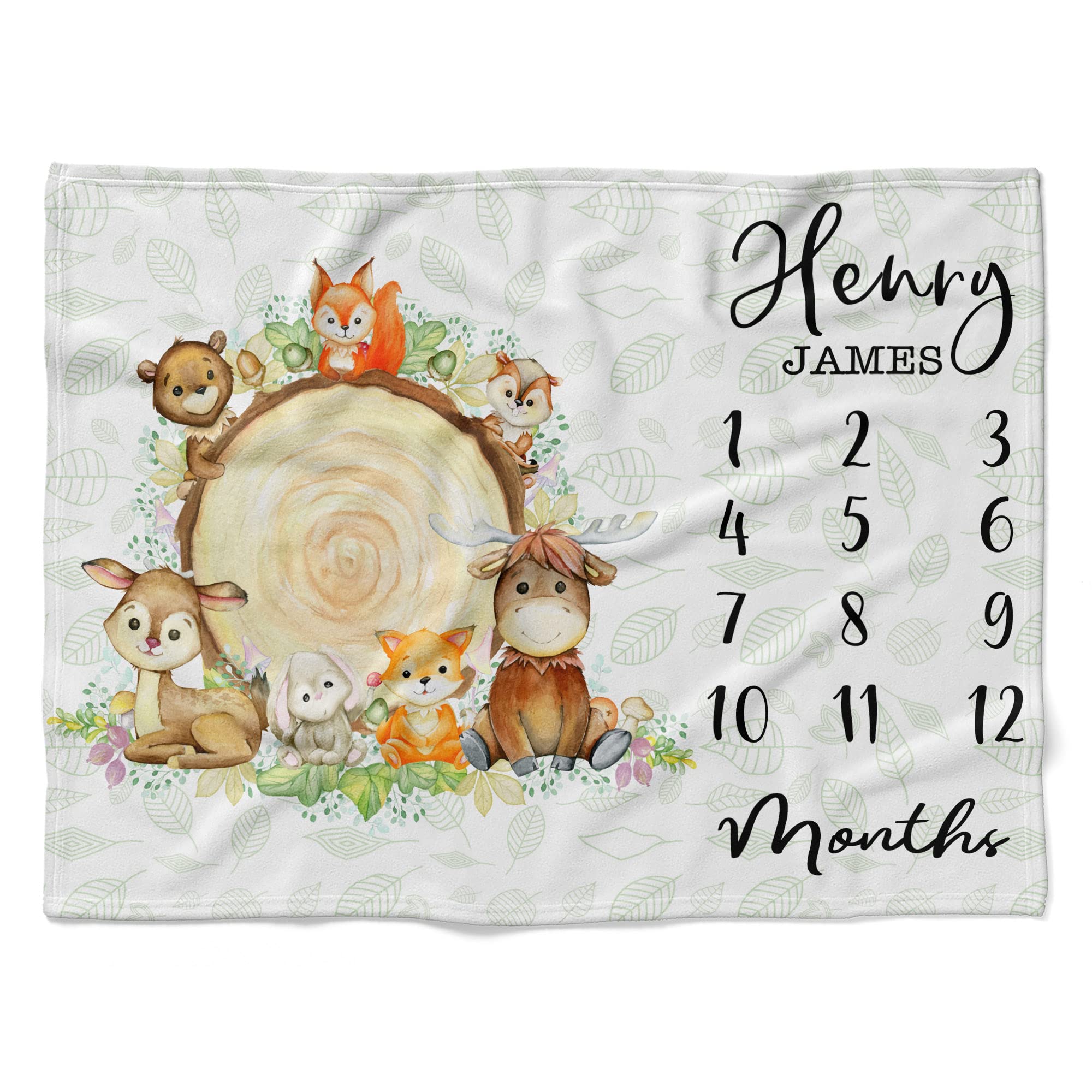 Personalized Woodland Baby Blanket - Custom Name & Date Milestone Keepsake - Soft Nursery Blanket with Adorable Forest Animals - Perfect for Newborn Gifts, Baby Showers & Nursery Decor