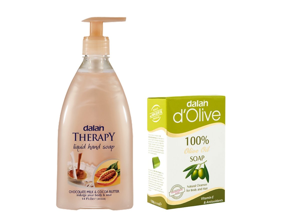 CHOCOLATE MILK & COCOA BUTTER Hand Soap 400ml + 100% Pure Olive Oil Soap 150g - Exotic Fragrance Combo Pack for Moisturizing Skin Care - Perfect for Bathroom, Kitchen & Gift Sets