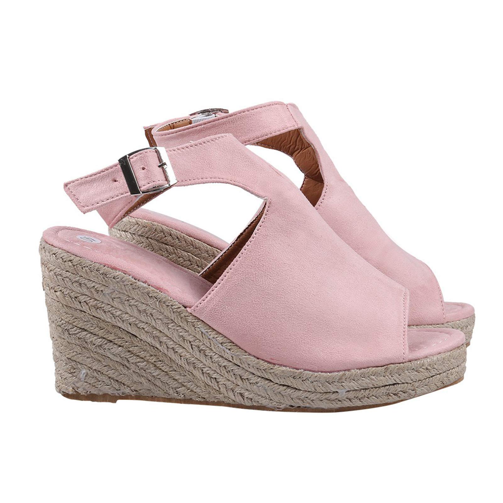 Women's Casual Buckle Strap Roman Wedge Sandals - Comfortable Open Toe Platform Beach Sandals for Summer Walking, Travel & Vacation Outfits