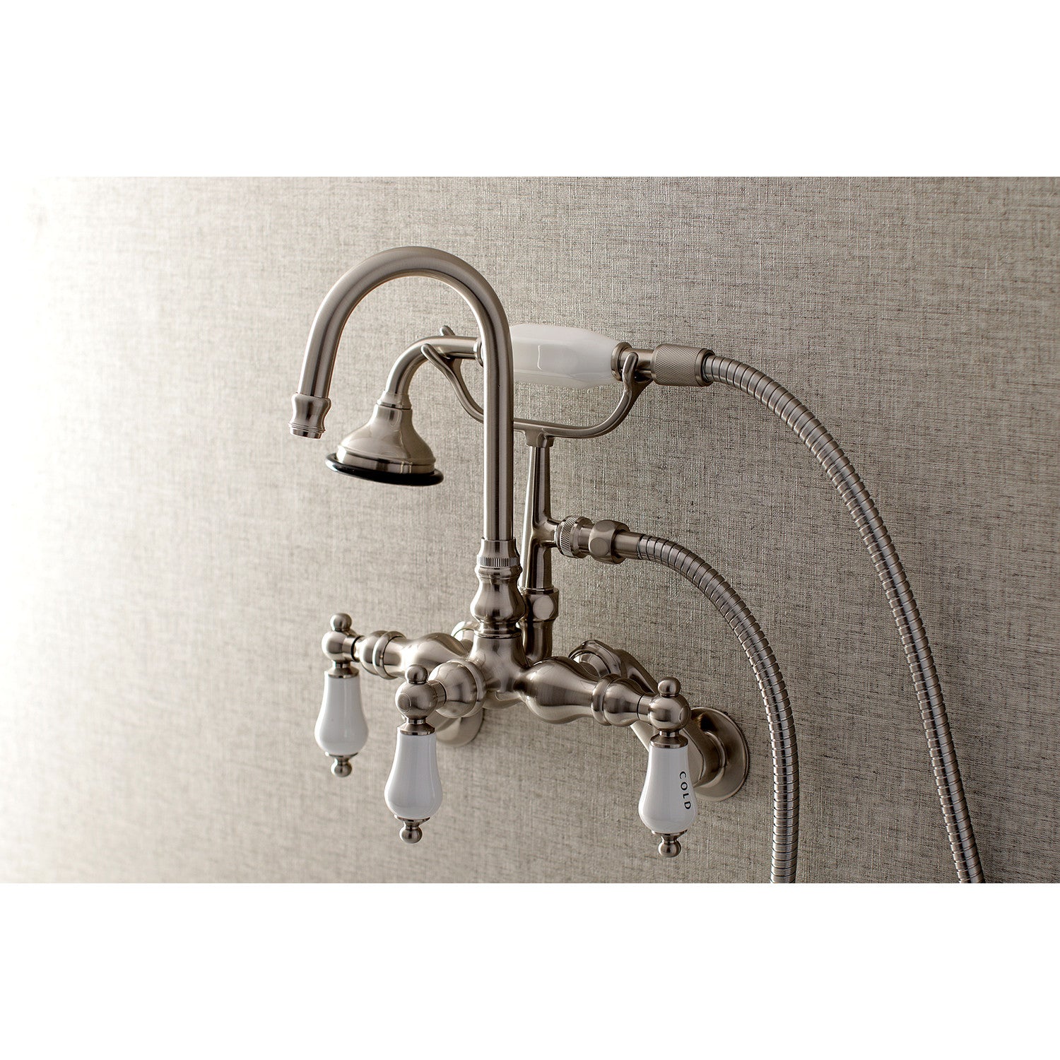 Vintage Clawfoot Tub Faucet with Hand Shower - 3 Handle Wall Mount 2 Hole Brushed Nickel Bathroom Fixture for Classic & Modern Bathrooms | Perfect for Spa, Soaking & Shower Experience