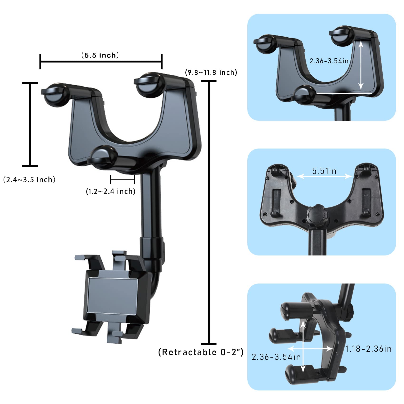 360° Rotatable & Retractable Car Phone Holder - Universal Dashboard/Windshield Mount for iPhone & Android - Perfect for GPS Navigation, Hands-Free Calls & Road Trips