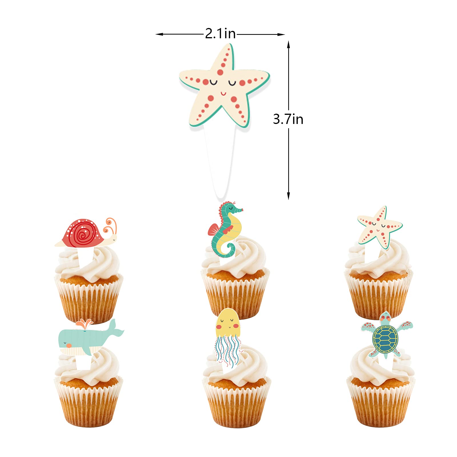 24 Pcs Sea Animal Cupcake Toppers - Ocean Theme Birthday Party Decorations, Under the Sea Baby Shower Supplies for Cake Decor, Dessert Table & Nautical Themed Events