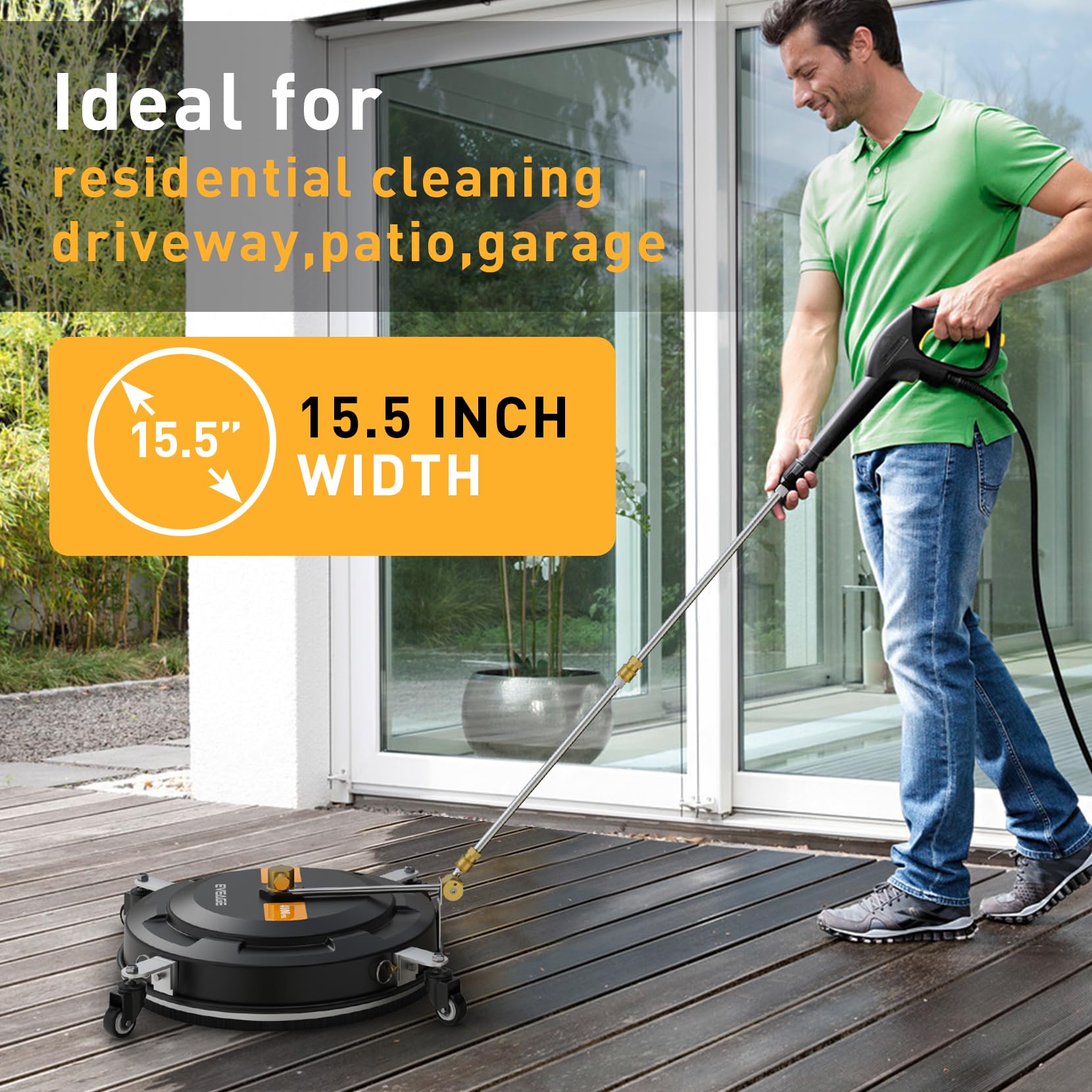 2-in-1 Pressure Washer Surface Cleaner with 4 Wheels | 15.5