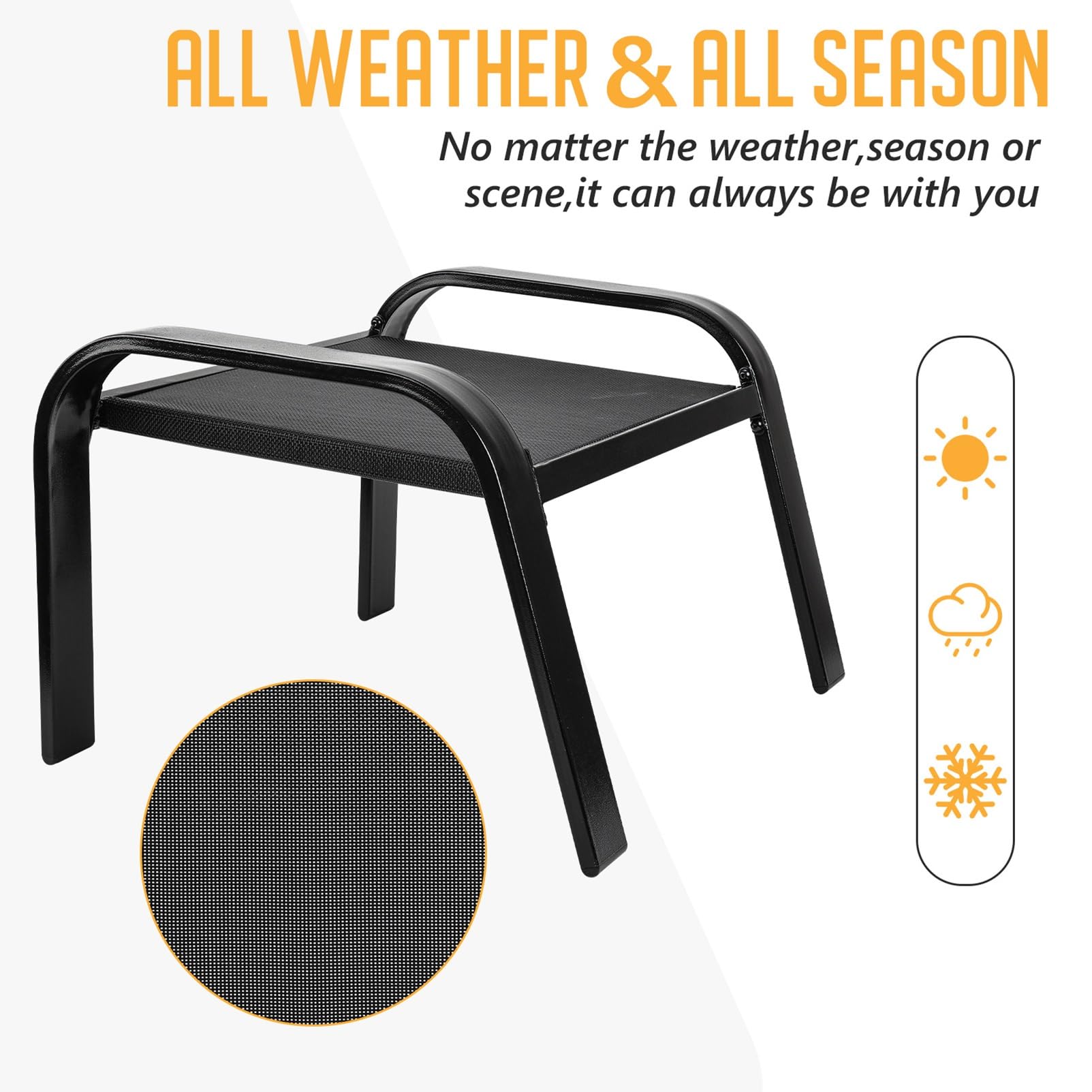 All-Weather Outdoor Patio Ottoman Set of 2 - Waterproof Garden Footrest with Cushion, Black Coffee Table for Backyard, Porch & Poolside Relaxation | Perfect for Lounging, Entertaining & Outdoor Decor