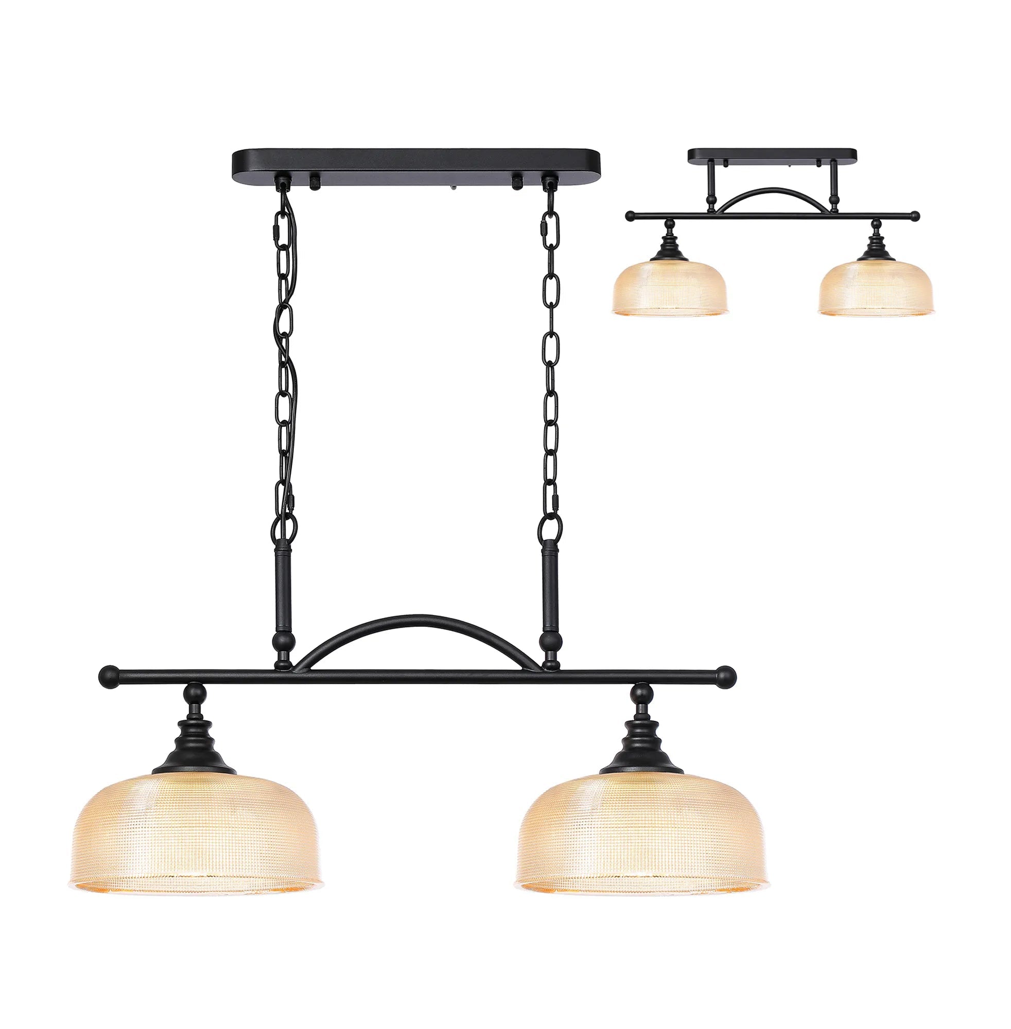 Cleron Semi Flush Mount Ceiling Light - Adjustable 2/3 Light Kitchen Lighting Fixture with E27 Socket in Satin Nickel, Polished Nickel & Antique Brass Finish - Prismatic Glass Shade for Dining Room, Bedroom or Hallway Lighting