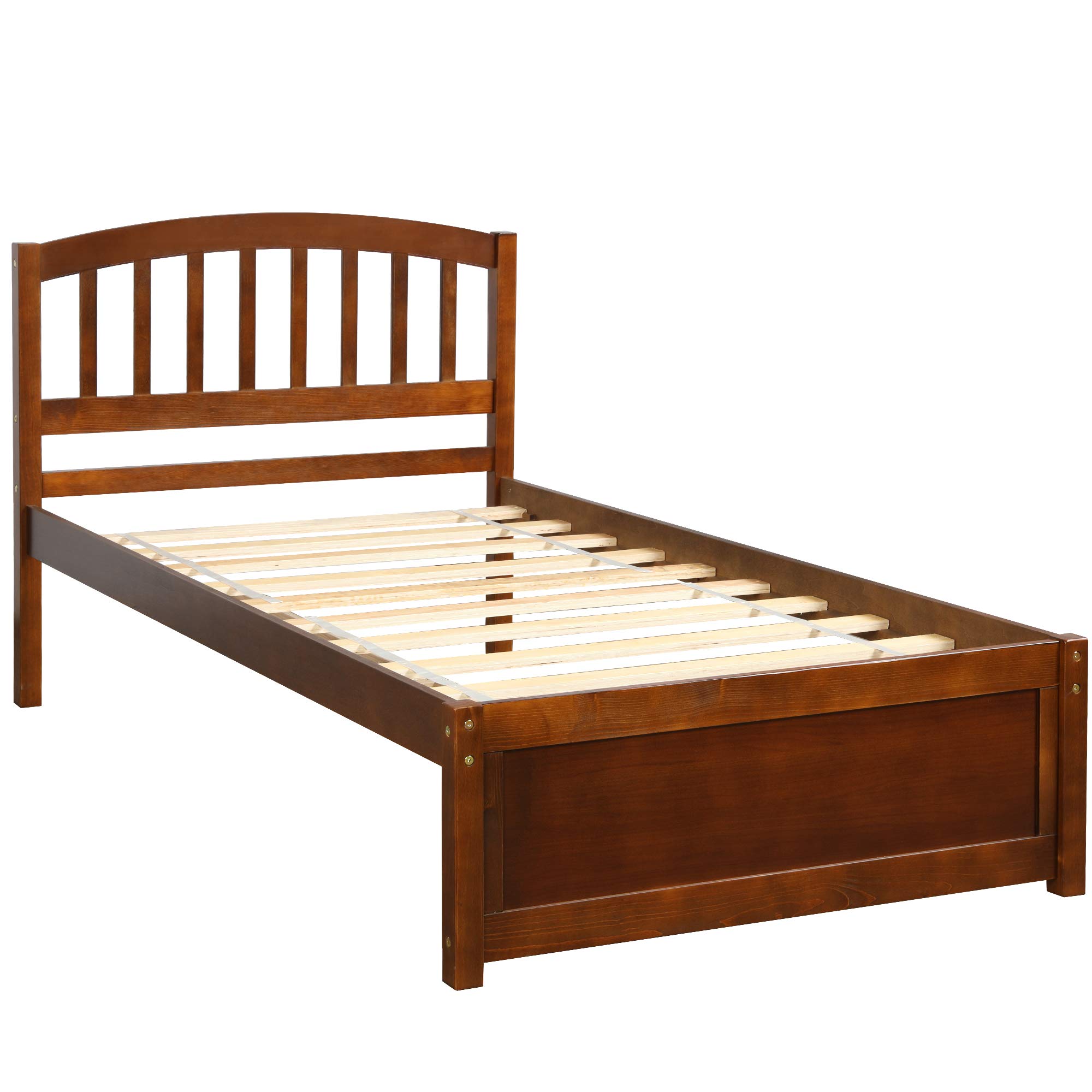 Harper & Bright Designs Twin Storage Bed Frame with 2 Drawers & Headboard - Solid Wood Platform Bed in Walnut Finish - Perfect for Kids' Room, Guest Bedroom & Small Space Organization